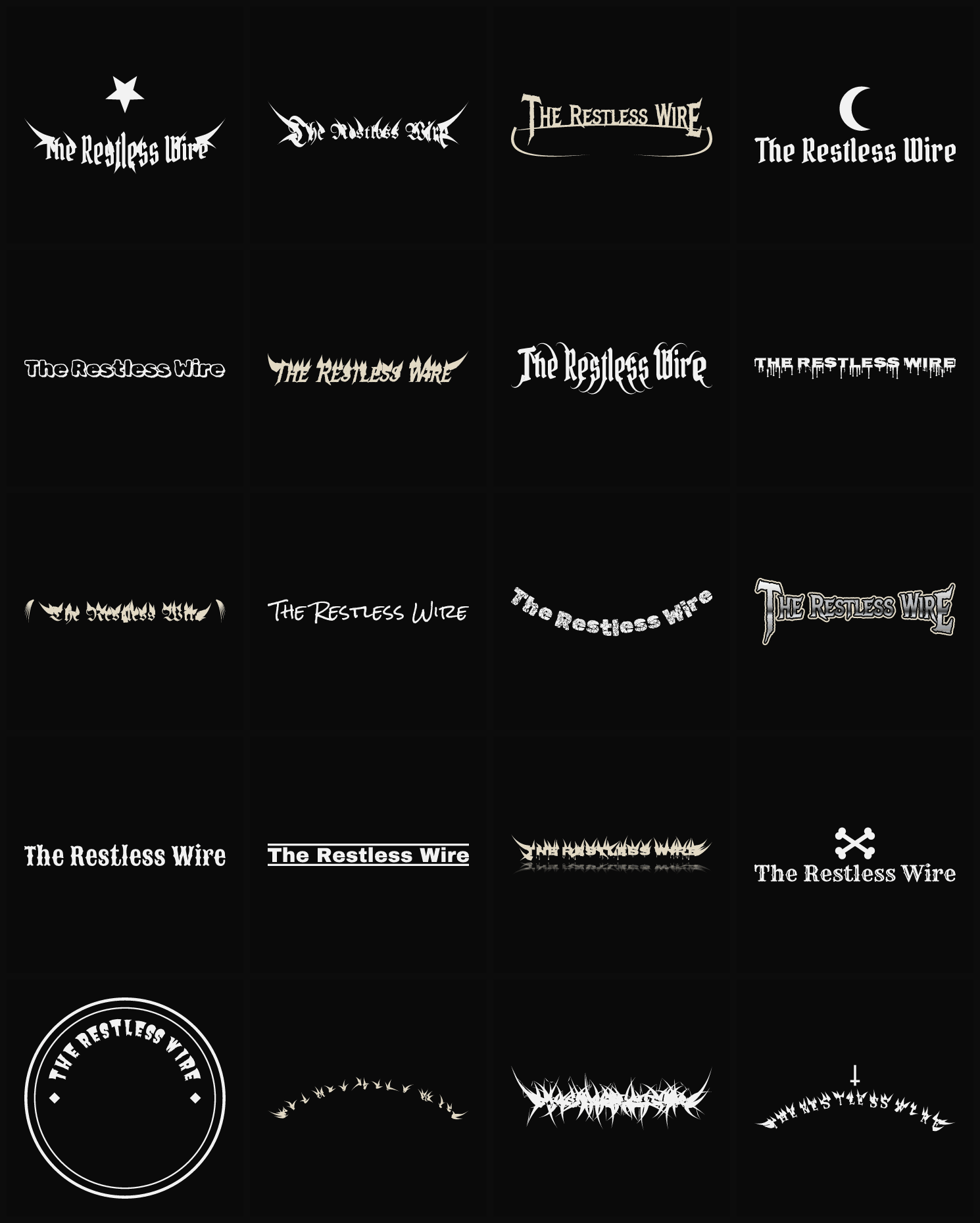 Twenty The Restless Wire band logo ideas — different faces, treatments and spike settings