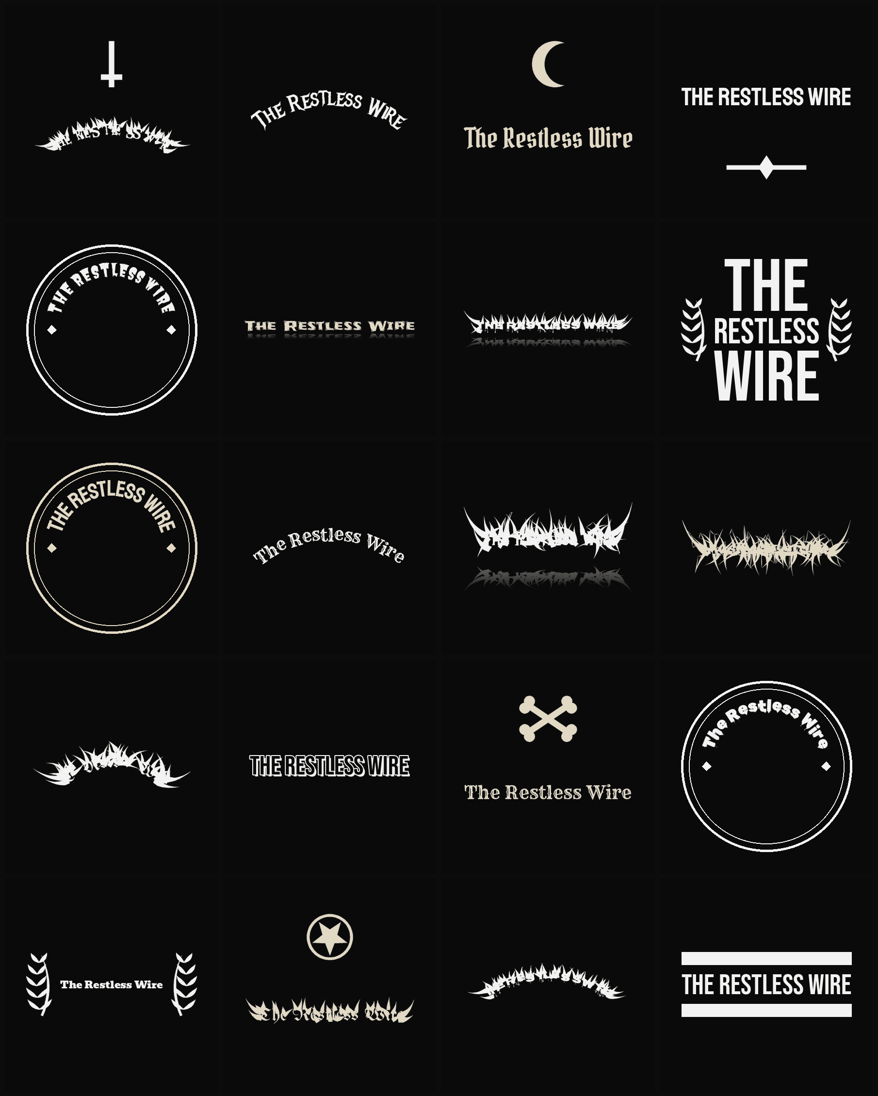 Twenty The Restless Wire band logo ideas — different faces, treatments and spike settings