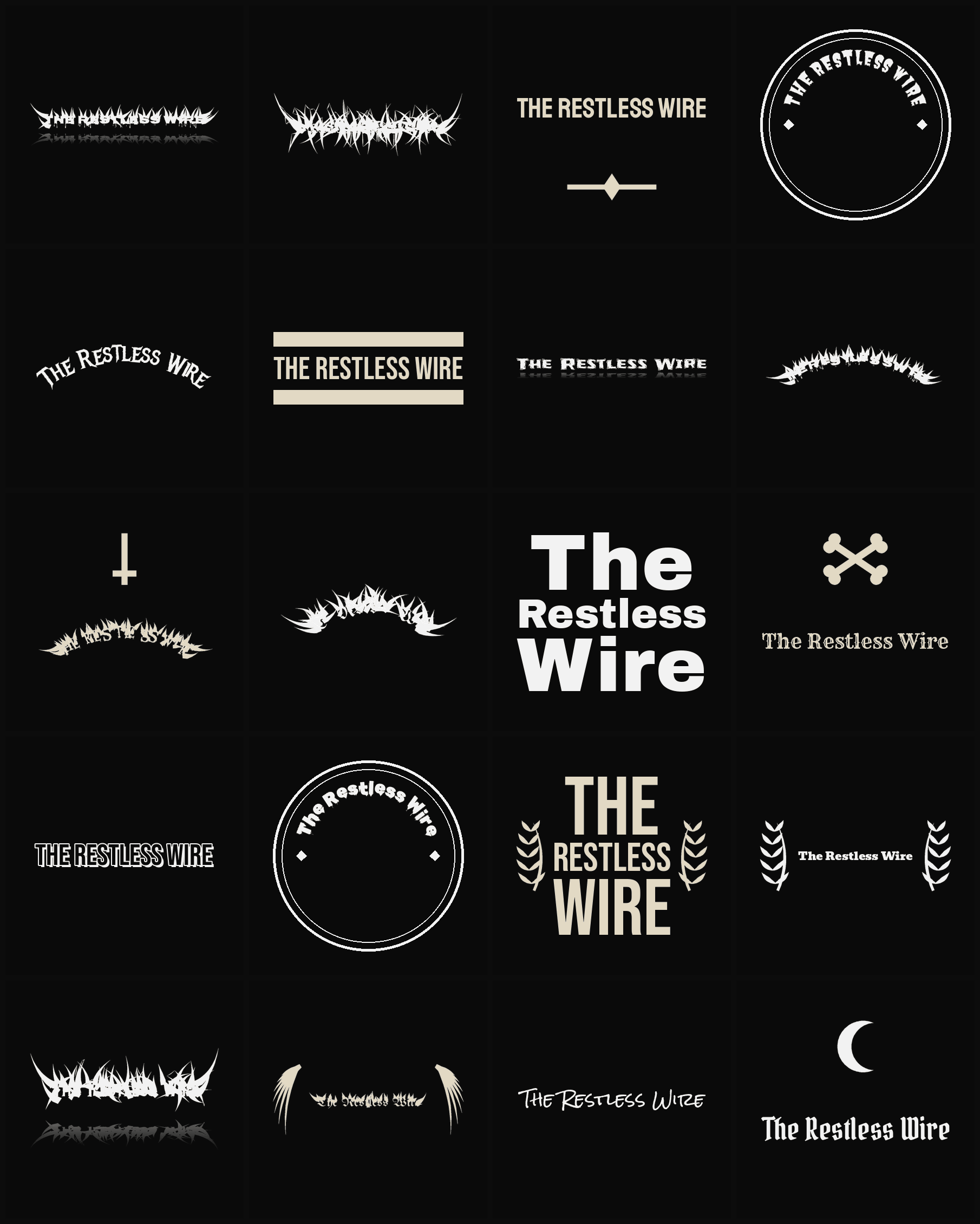 Twenty The Restless Wire band logo ideas — different faces, treatments and spike settings