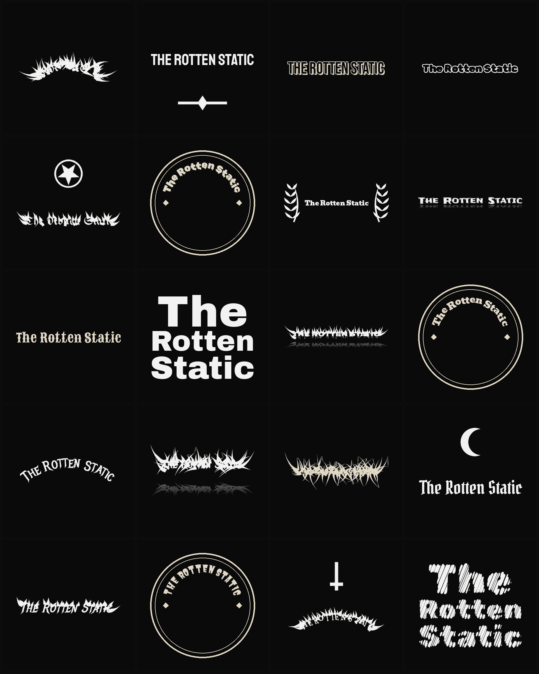 Twenty The Rotten Static band logo ideas — different faces, treatments and spike settings