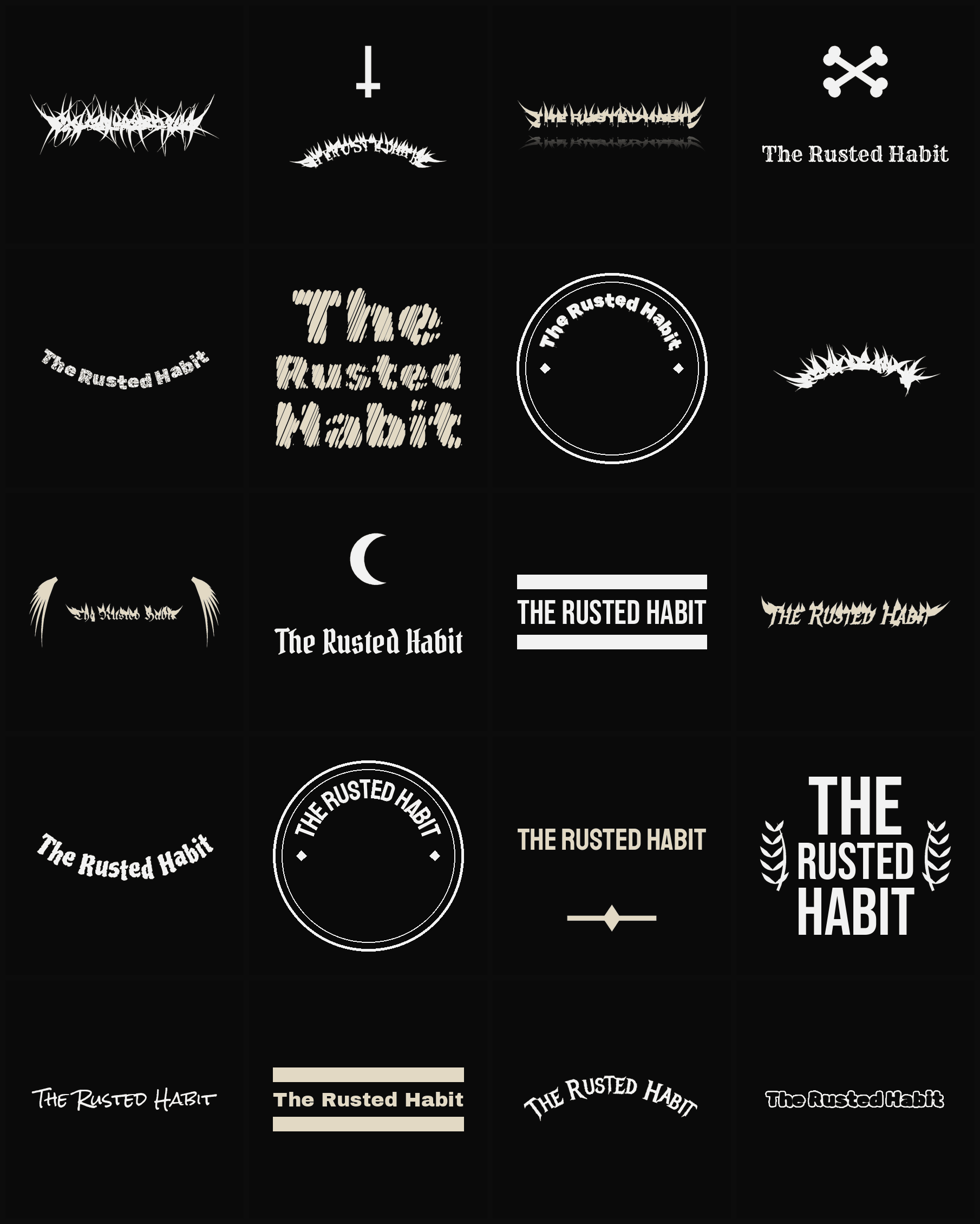 Twenty The Rusted Habit band logo ideas — different faces, treatments and spike settings