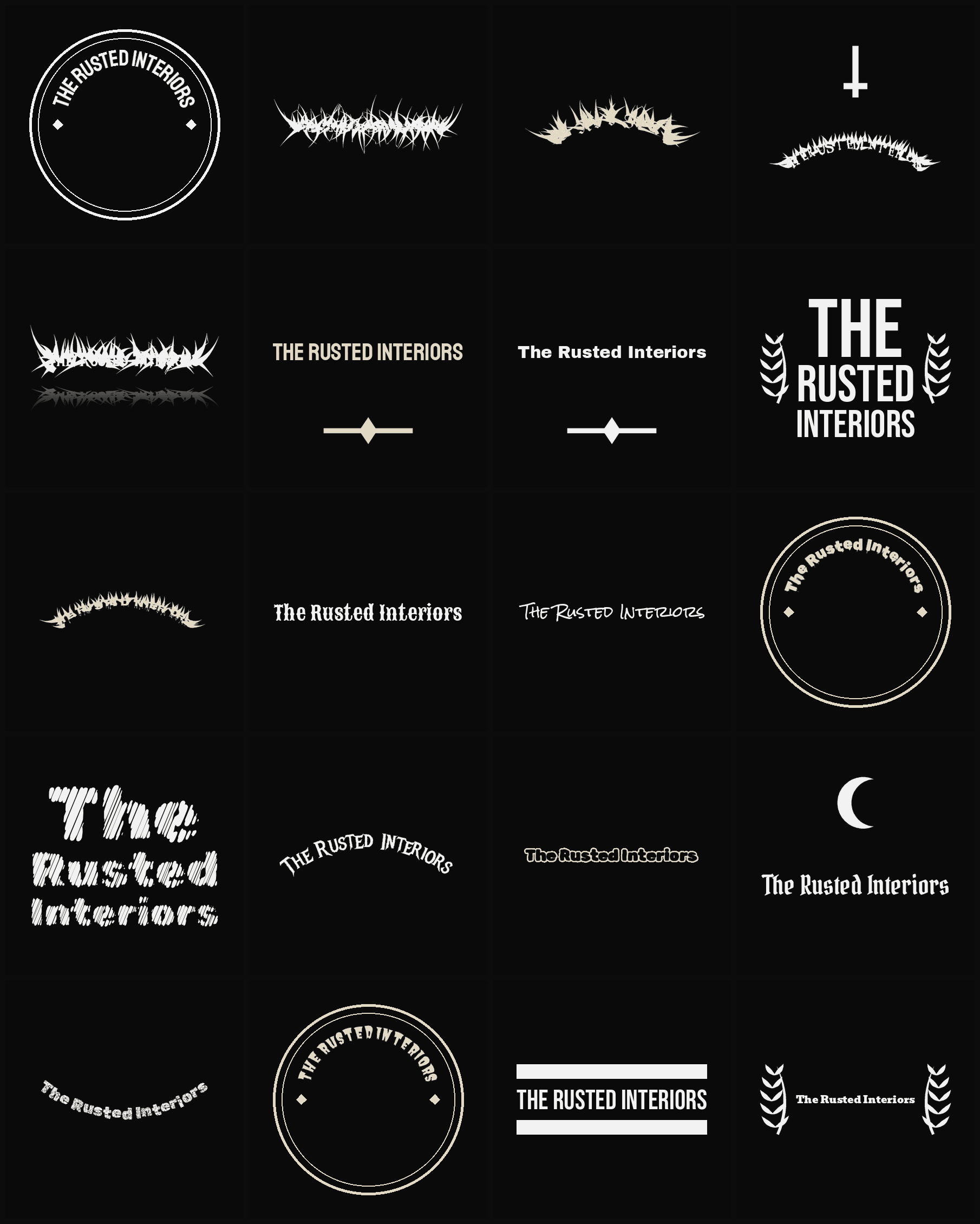Twenty The Rusted Interiors band logo ideas — different faces, treatments and spike settings