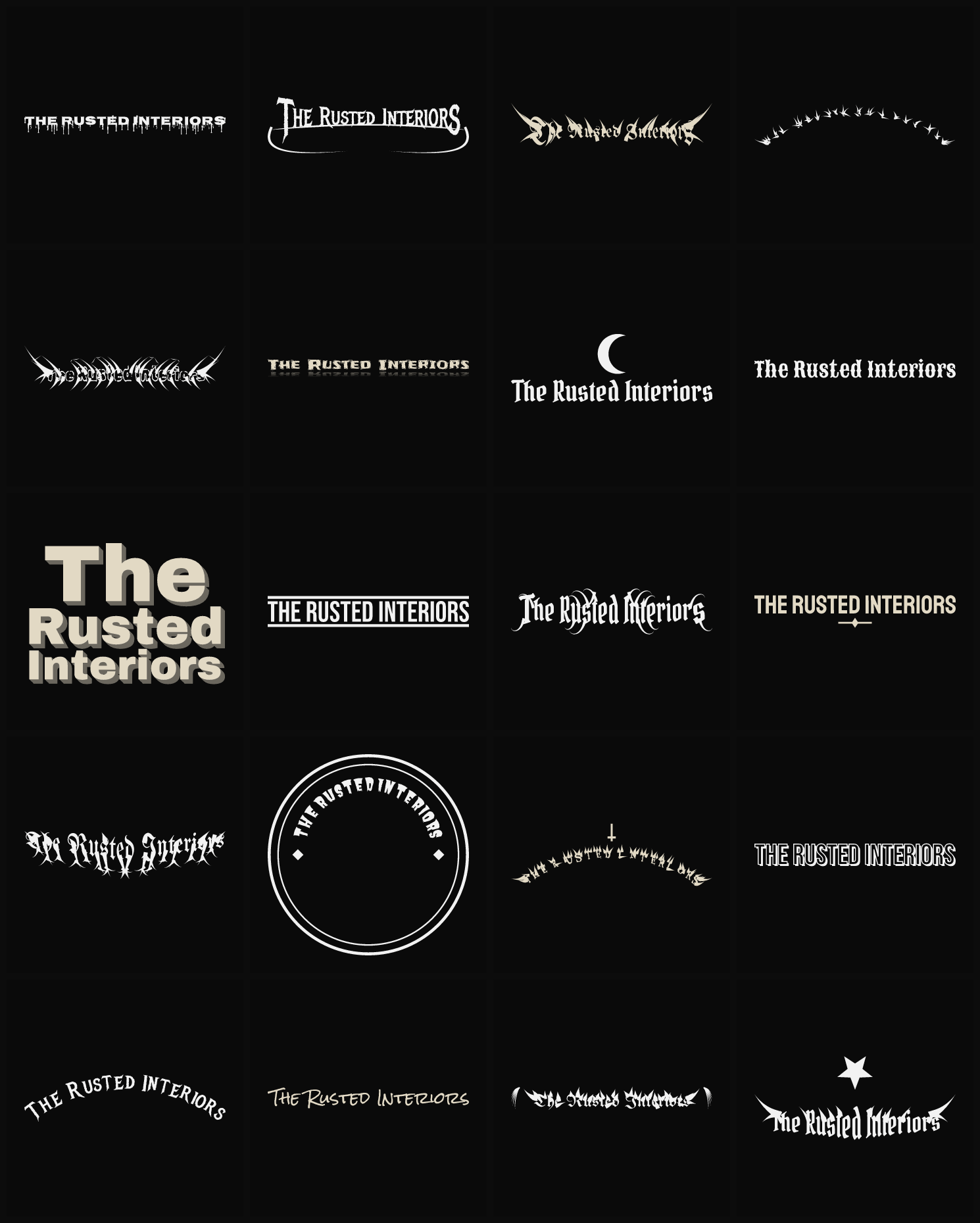 Twenty The Rusted Interiors band logo ideas — different faces, treatments and spike settings