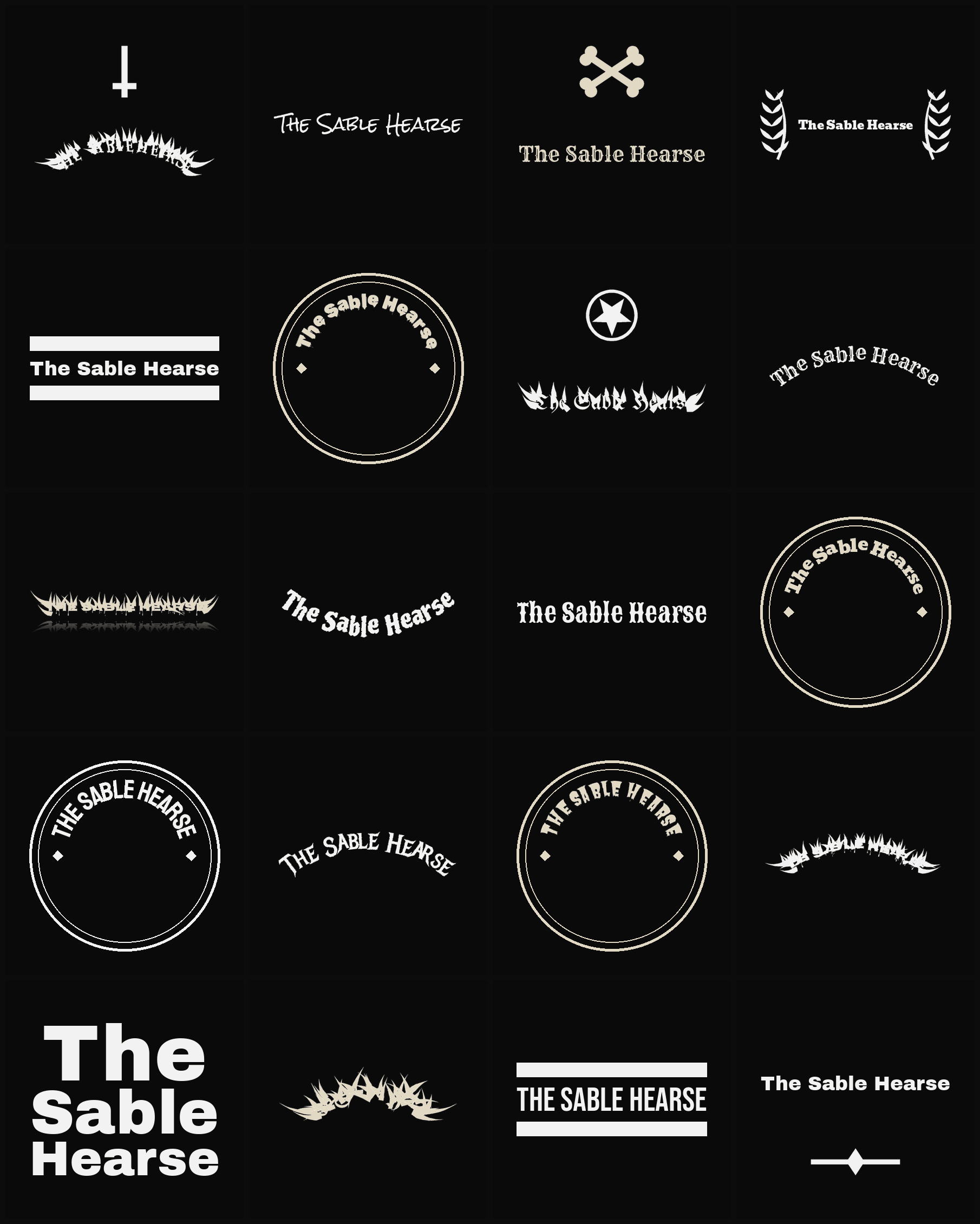 Twenty The Sable Hearse band logo ideas — different faces, treatments and spike settings