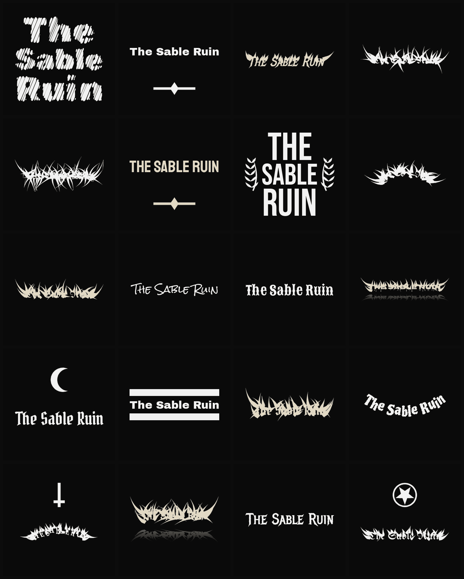Twenty The Sable Ruin band logo ideas — different faces, treatments and spike settings