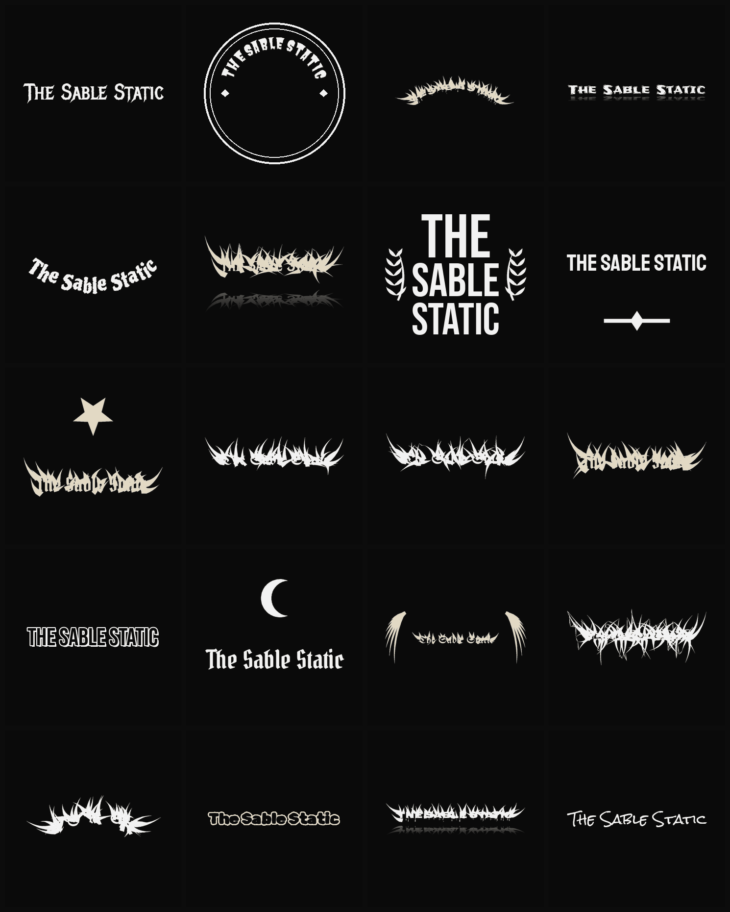 Twenty The Sable Static band logo ideas — different faces, treatments and spike settings