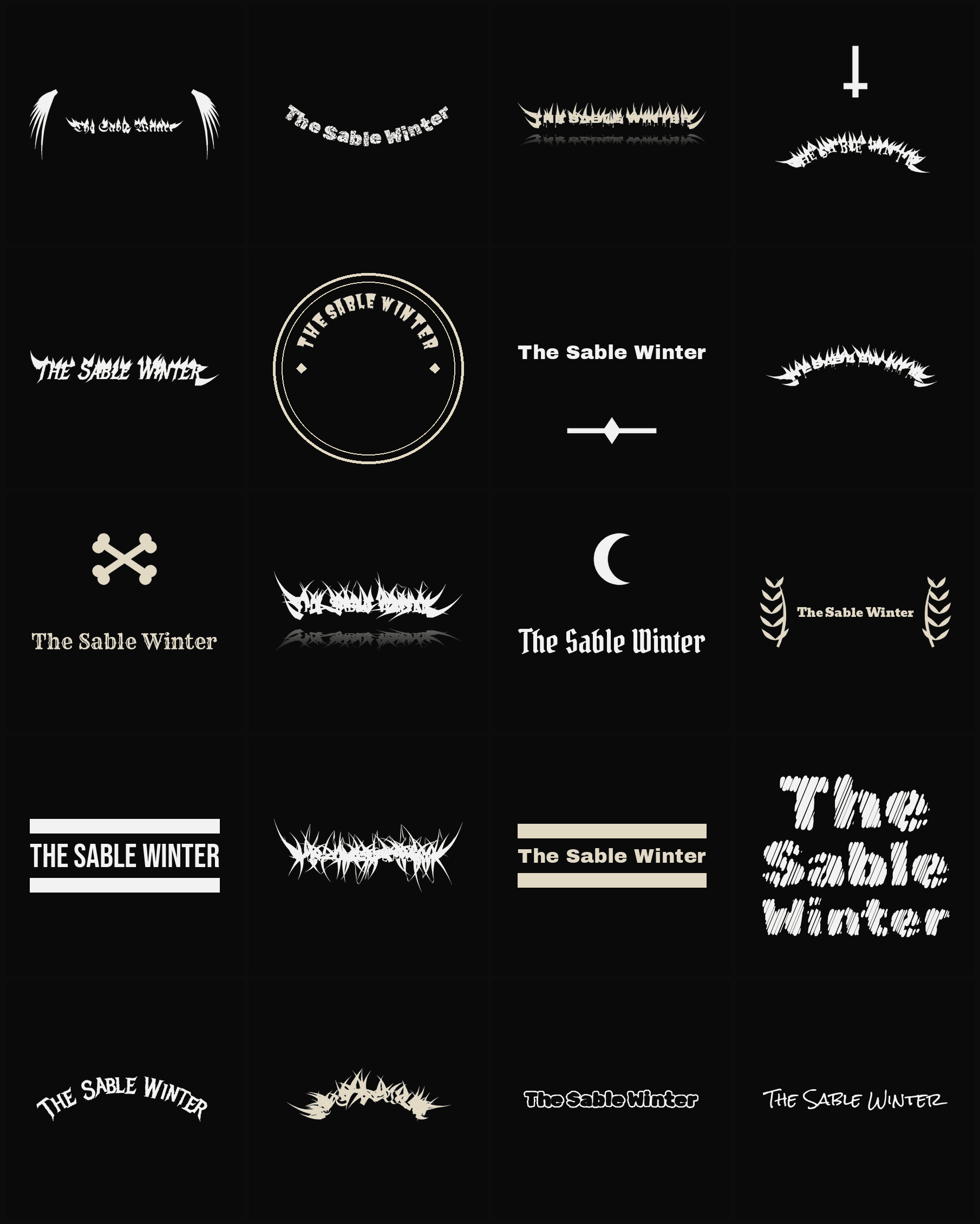 Twenty The Sable Winter band logo ideas — different faces, treatments and spike settings