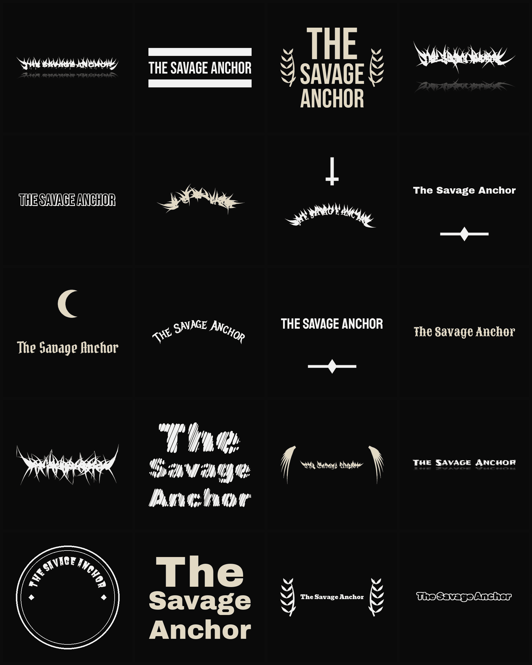 Twenty The Savage Anchor band logo ideas — different faces, treatments and spike settings