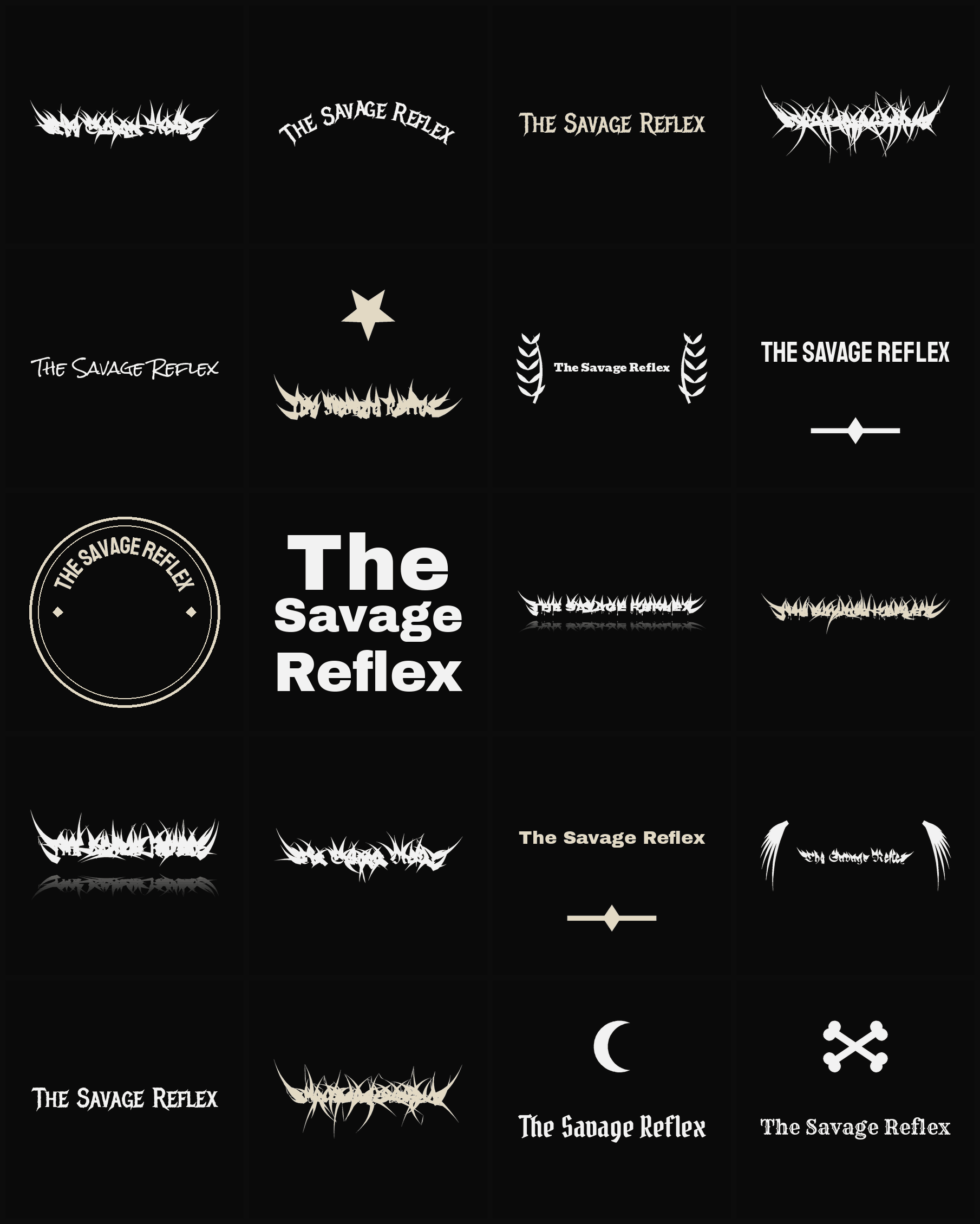 Twenty The Savage Reflex band logo ideas — different faces, treatments and spike settings
