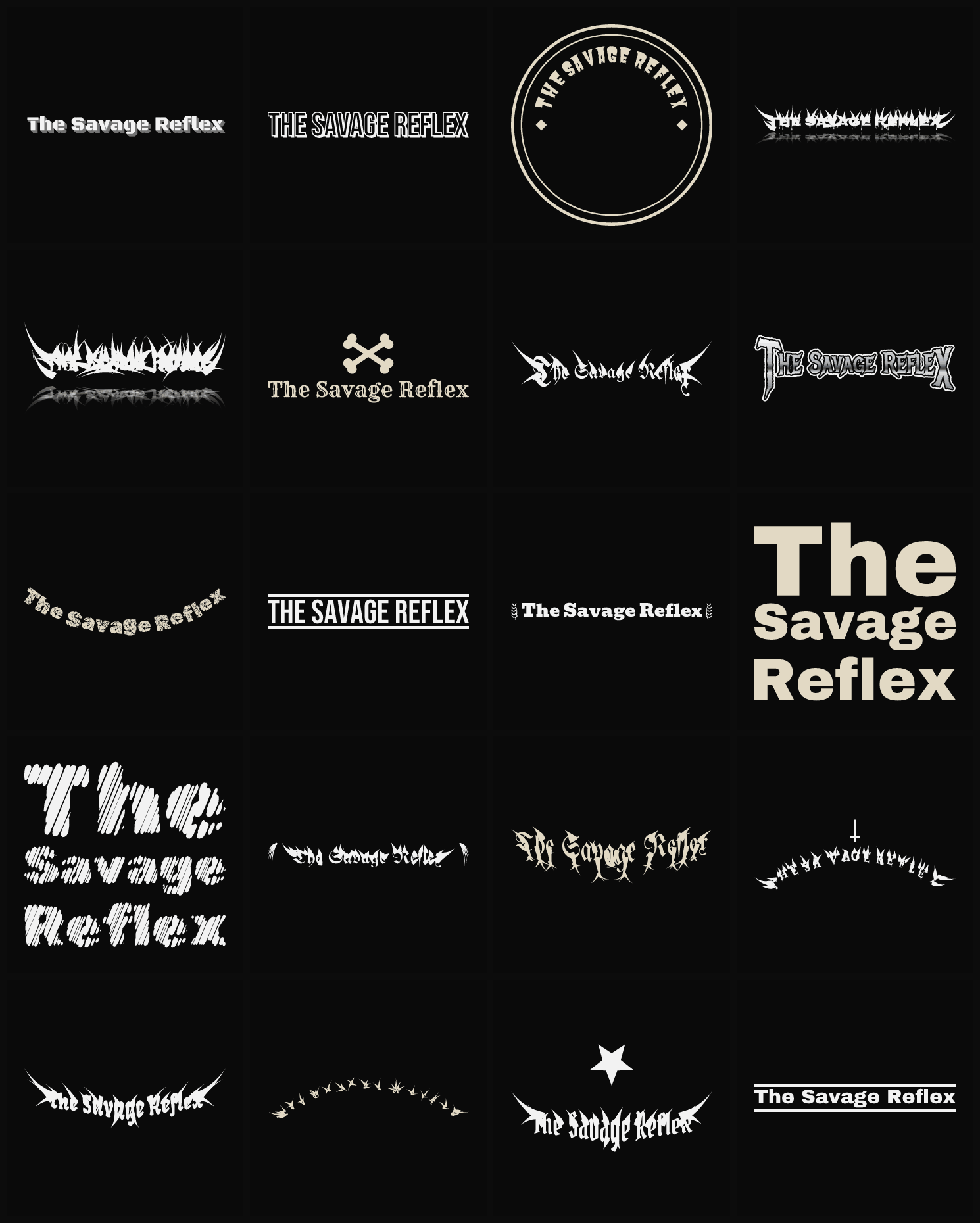Twenty The Savage Reflex band logo ideas — different faces, treatments and spike settings