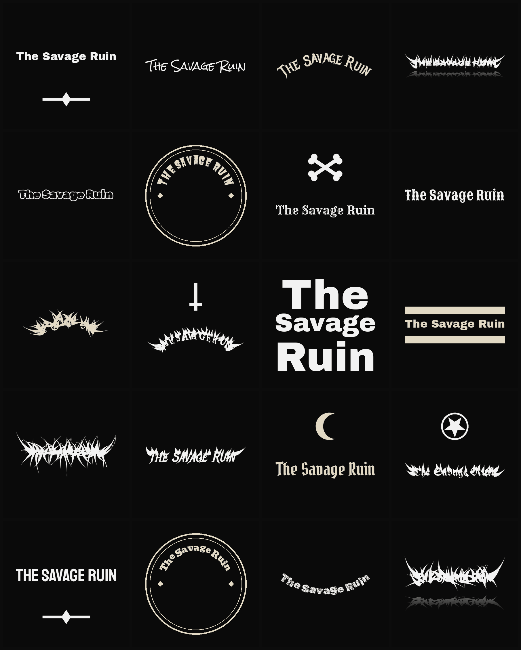 Twenty The Savage Ruin band logo ideas — different faces, treatments and spike settings