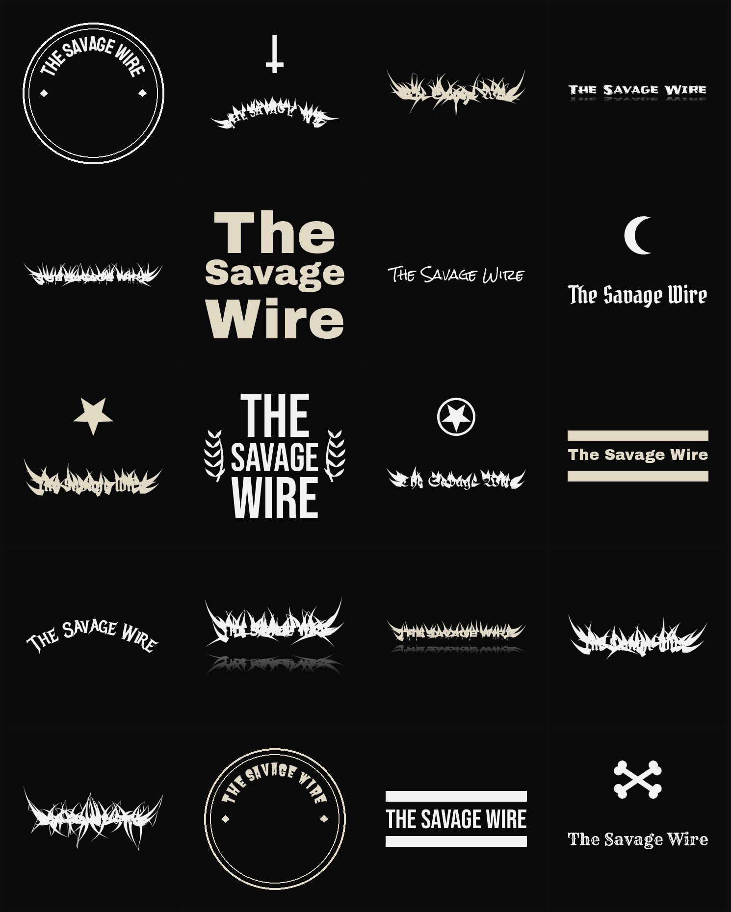 Twenty The Savage Wire band logo ideas — different faces, treatments and spike settings