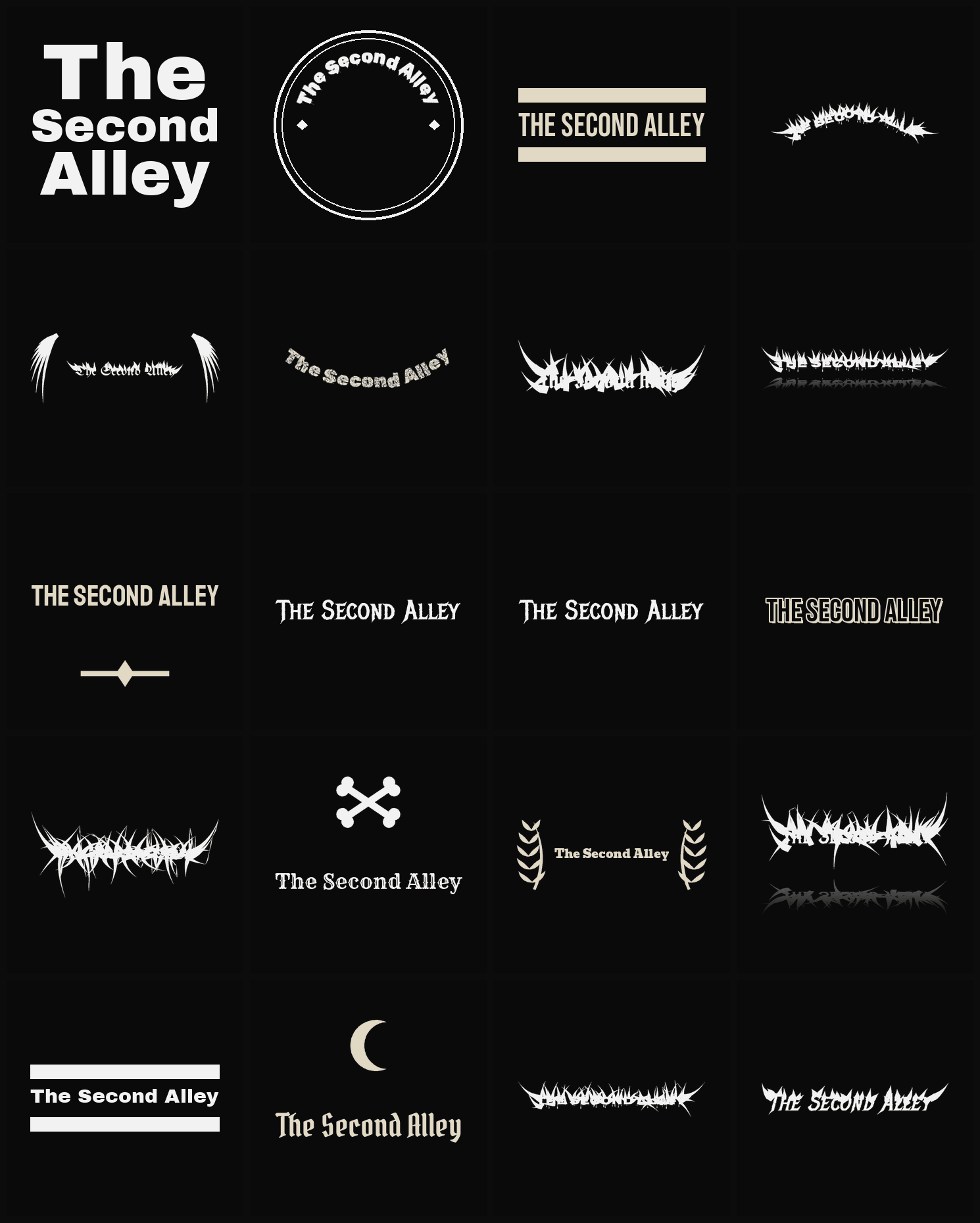 Twenty The Second Alley band logo ideas — different faces, treatments and spike settings