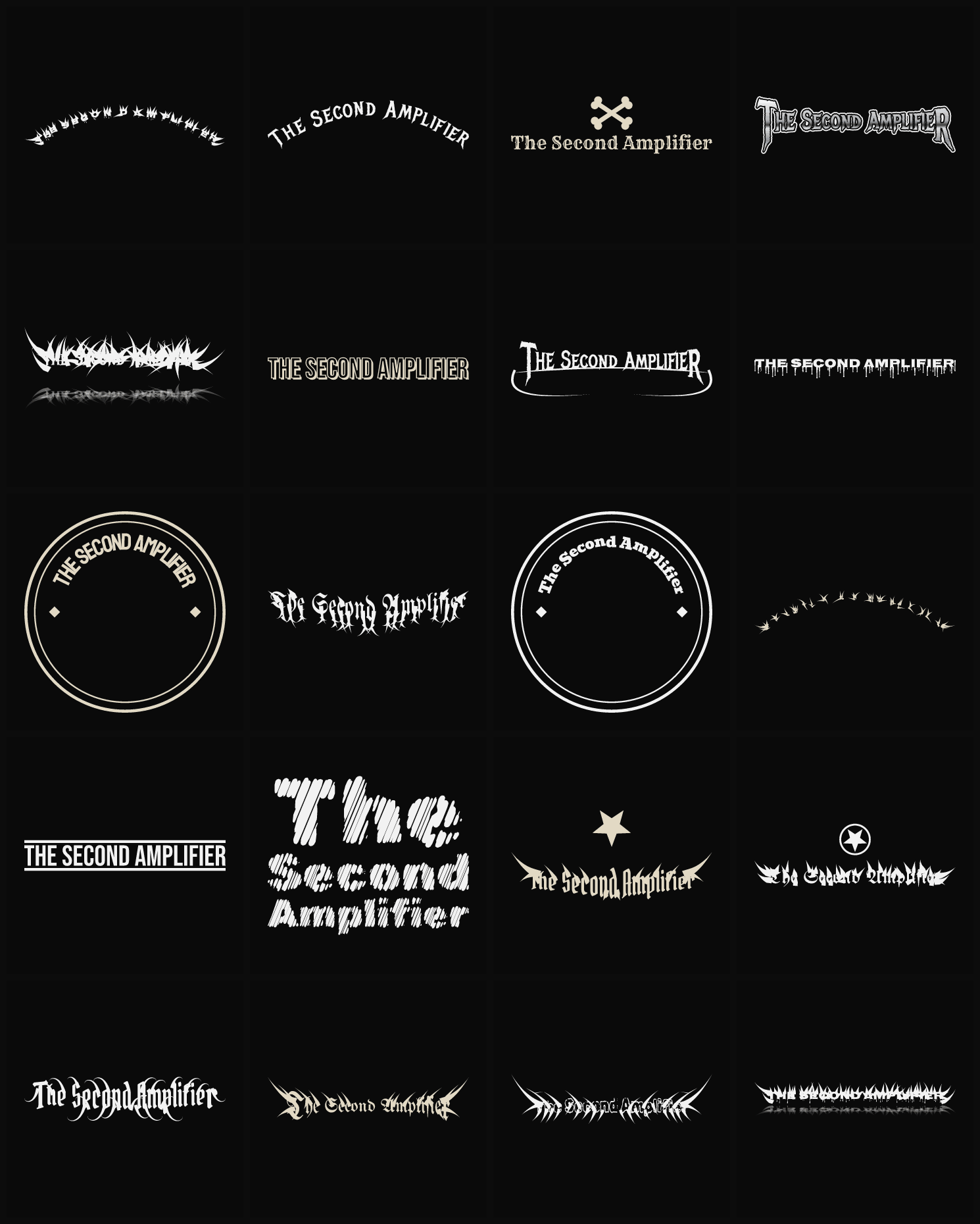 Twenty The Second Amplifier band logo ideas — different faces, treatments and spike settings