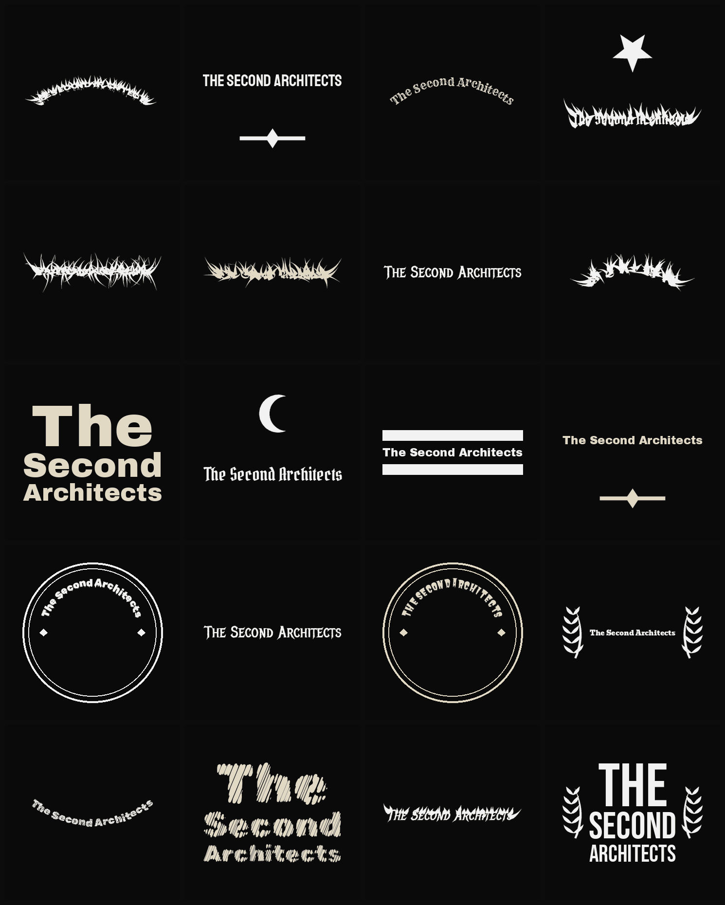 Twenty The Second Architects band logo ideas — different faces, treatments and spike settings