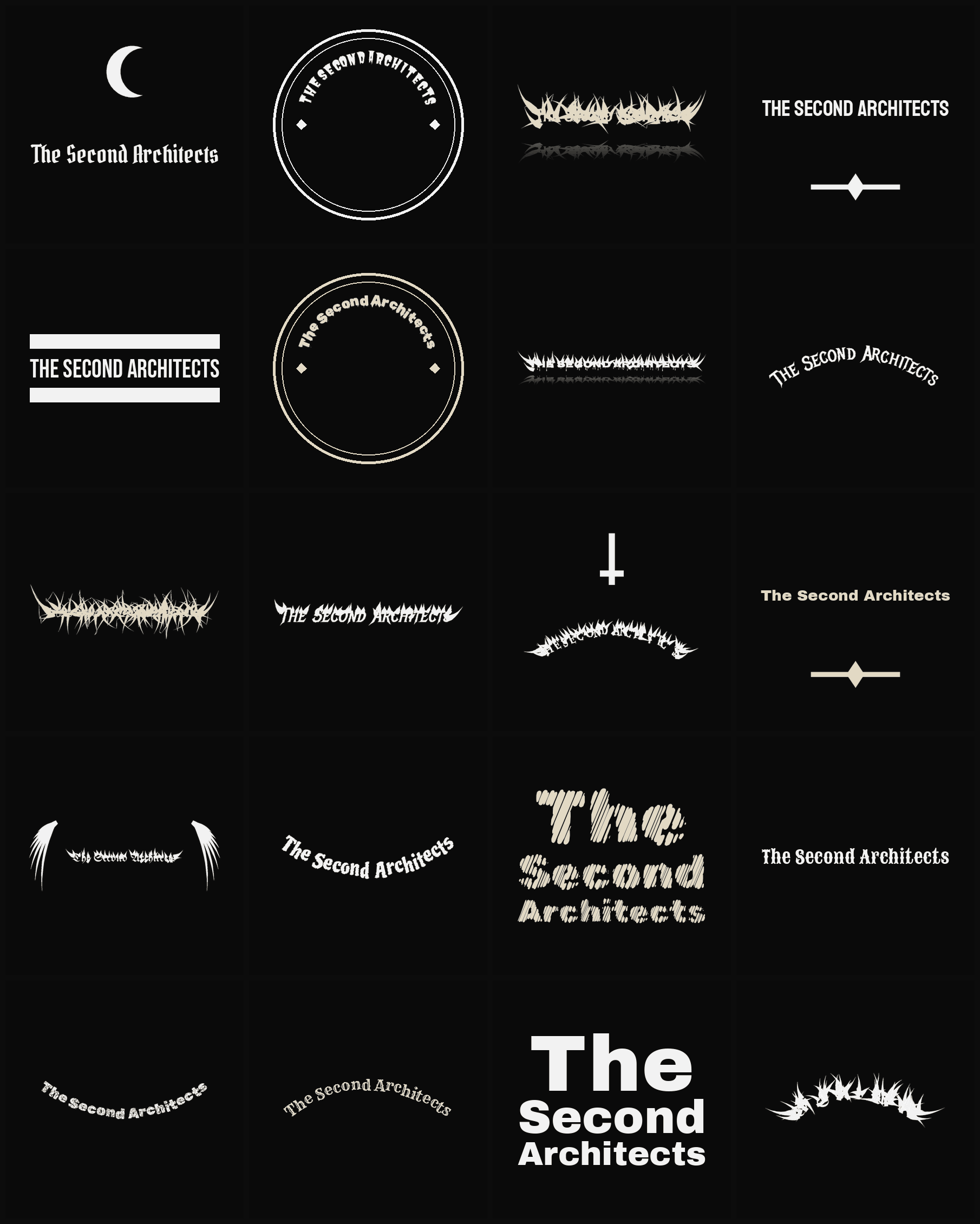 Twenty The Second Architects band logo ideas — different faces, treatments and spike settings