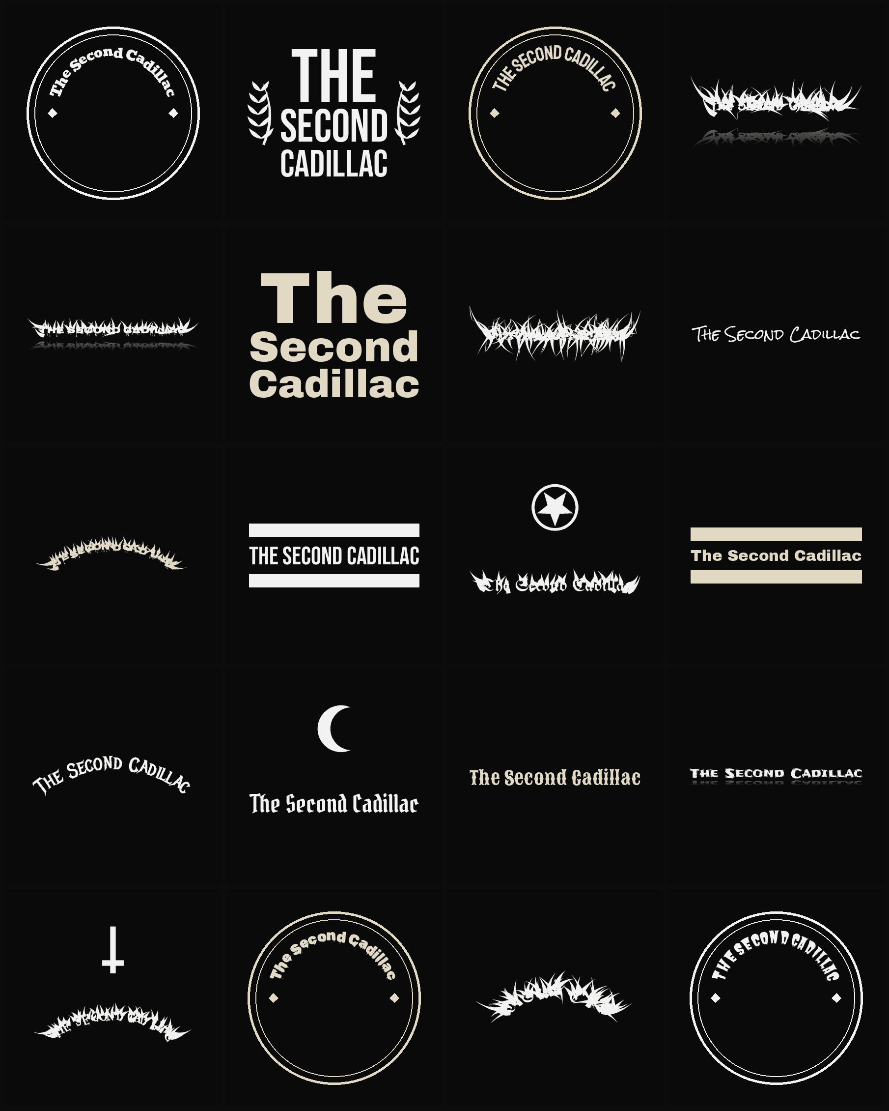 Twenty The Second Cadillac band logo ideas — different faces, treatments and spike settings