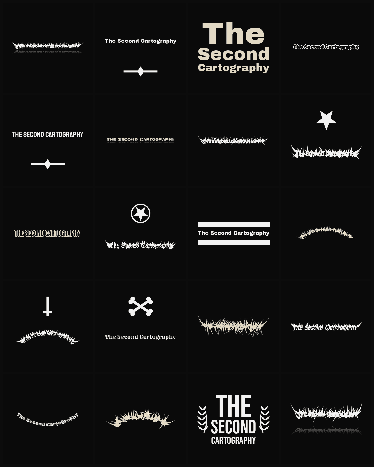 Twenty The Second Cartography band logo ideas — different faces, treatments and spike settings