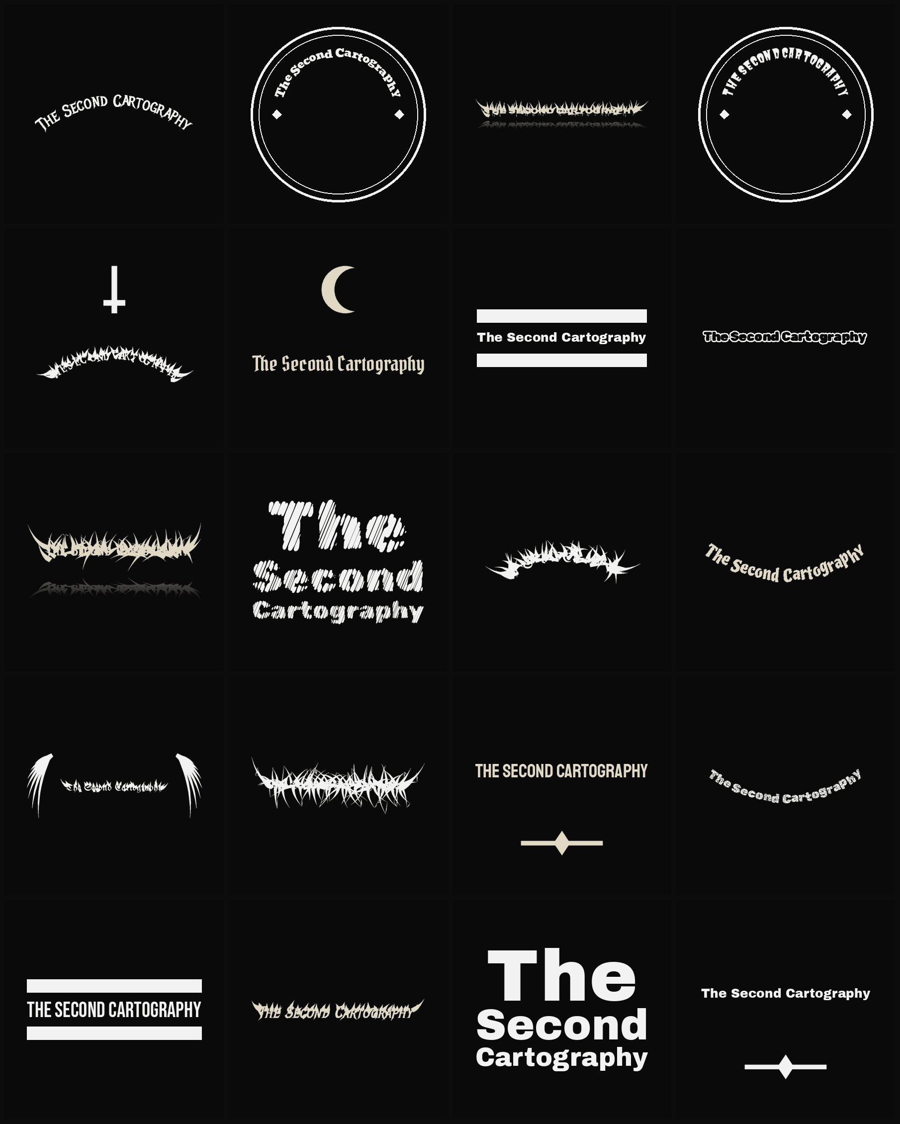 Twenty The Second Cartography band logo ideas — different faces, treatments and spike settings