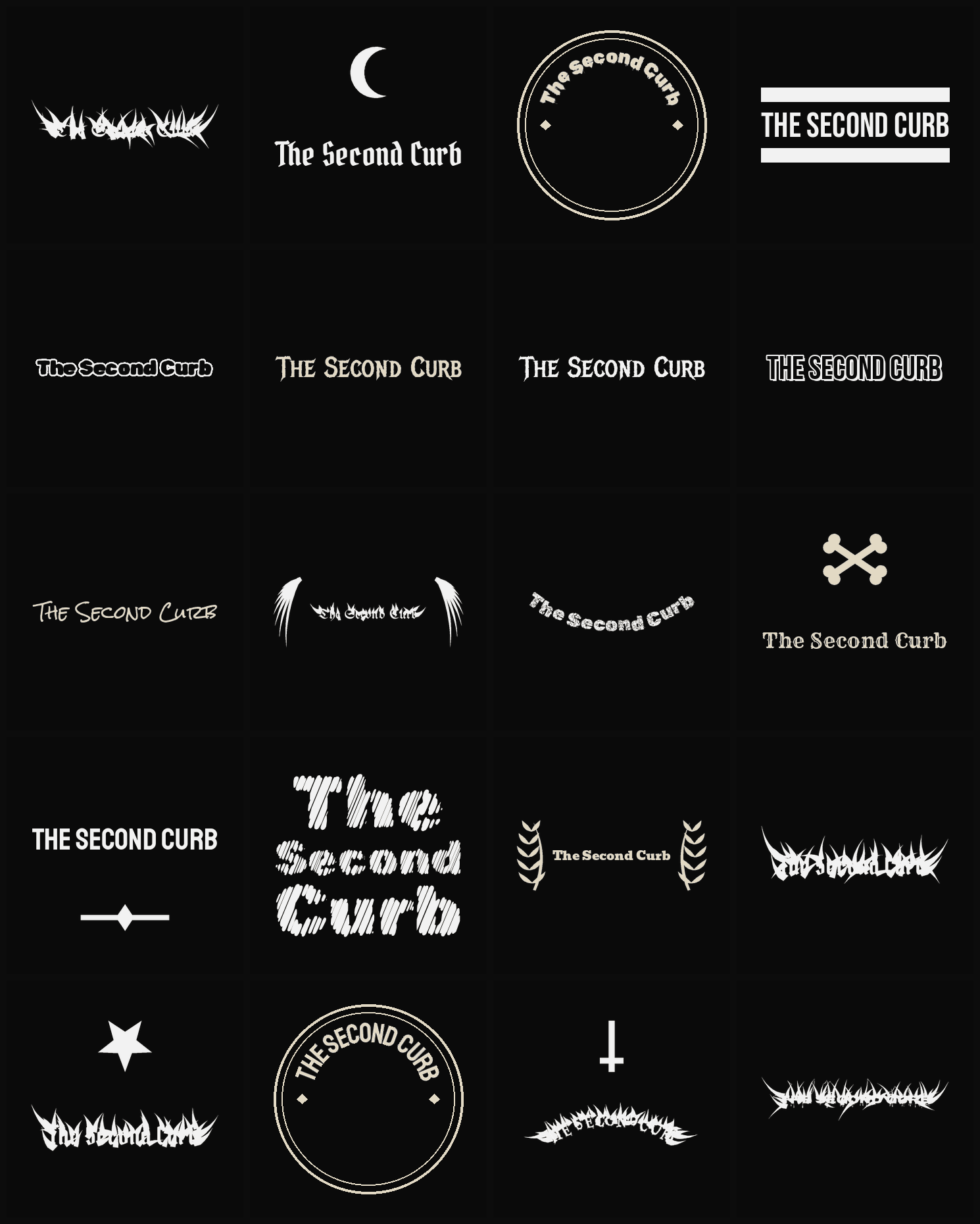 Twenty The Second Curb band logo ideas — different faces, treatments and spike settings