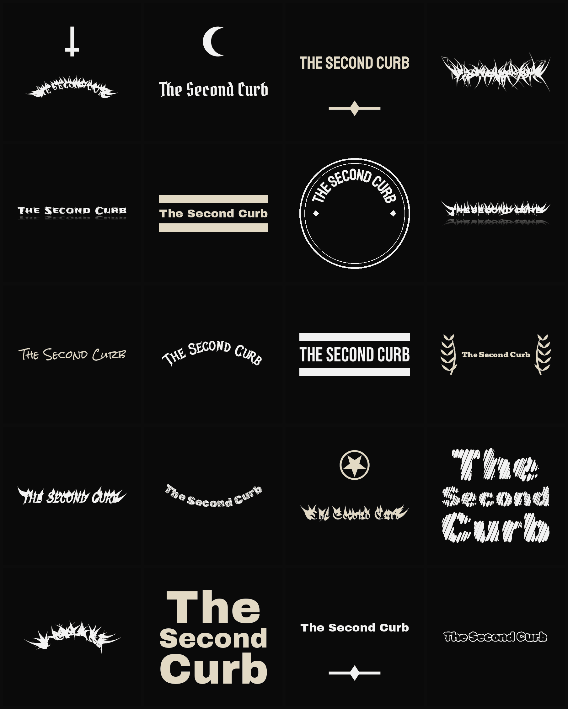 Twenty The Second Curb band logo ideas — different faces, treatments and spike settings