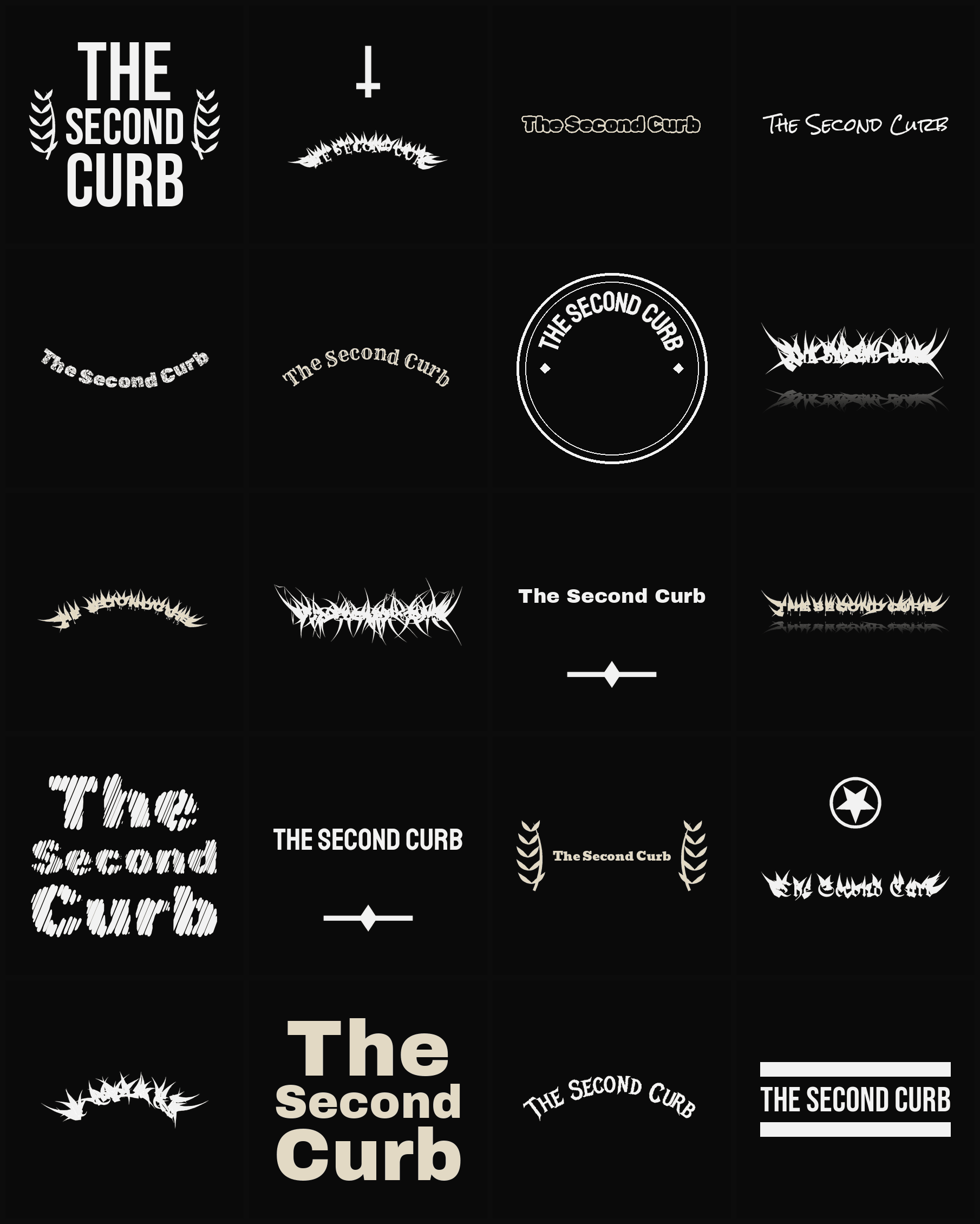 Twenty The Second Curb band logo ideas — different faces, treatments and spike settings