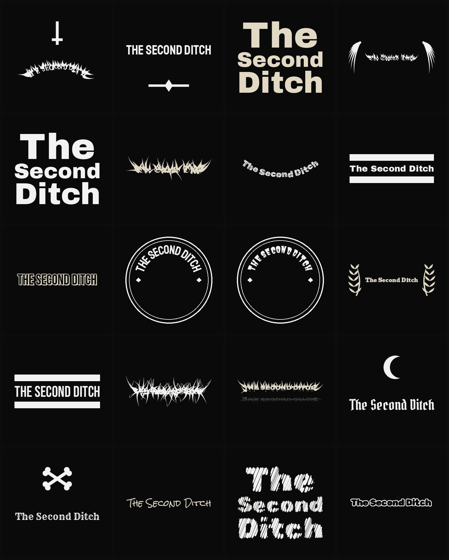 Twenty The Second Ditch band logo ideas — different faces, treatments and spike settings