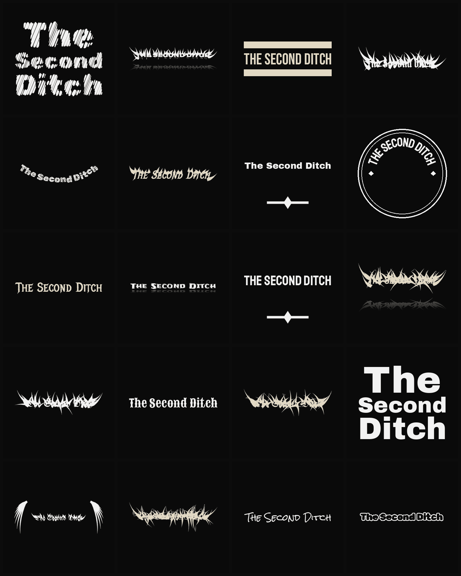 Twenty The Second Ditch band logo ideas — different faces, treatments and spike settings