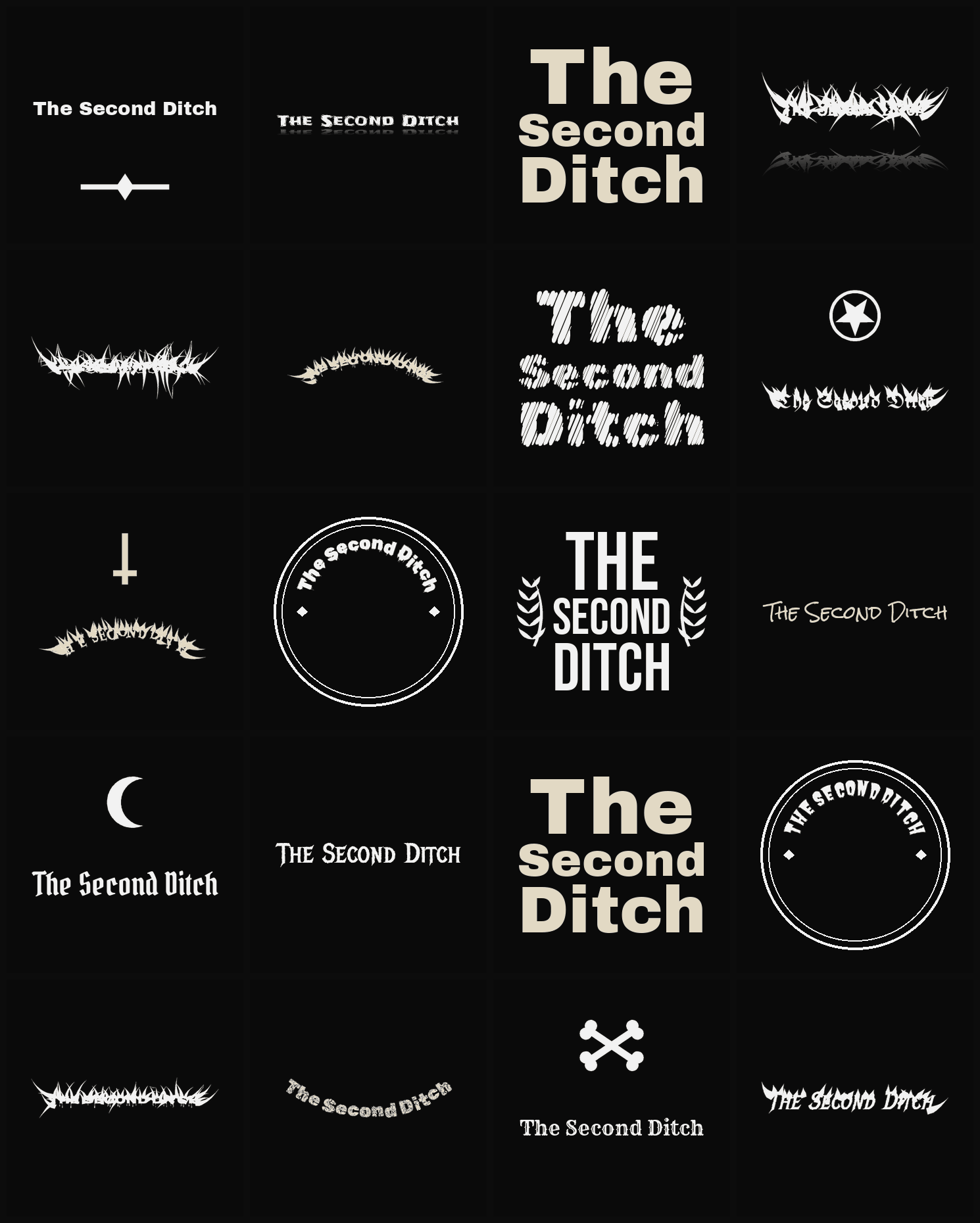 Twenty The Second Ditch band logo ideas — different faces, treatments and spike settings
