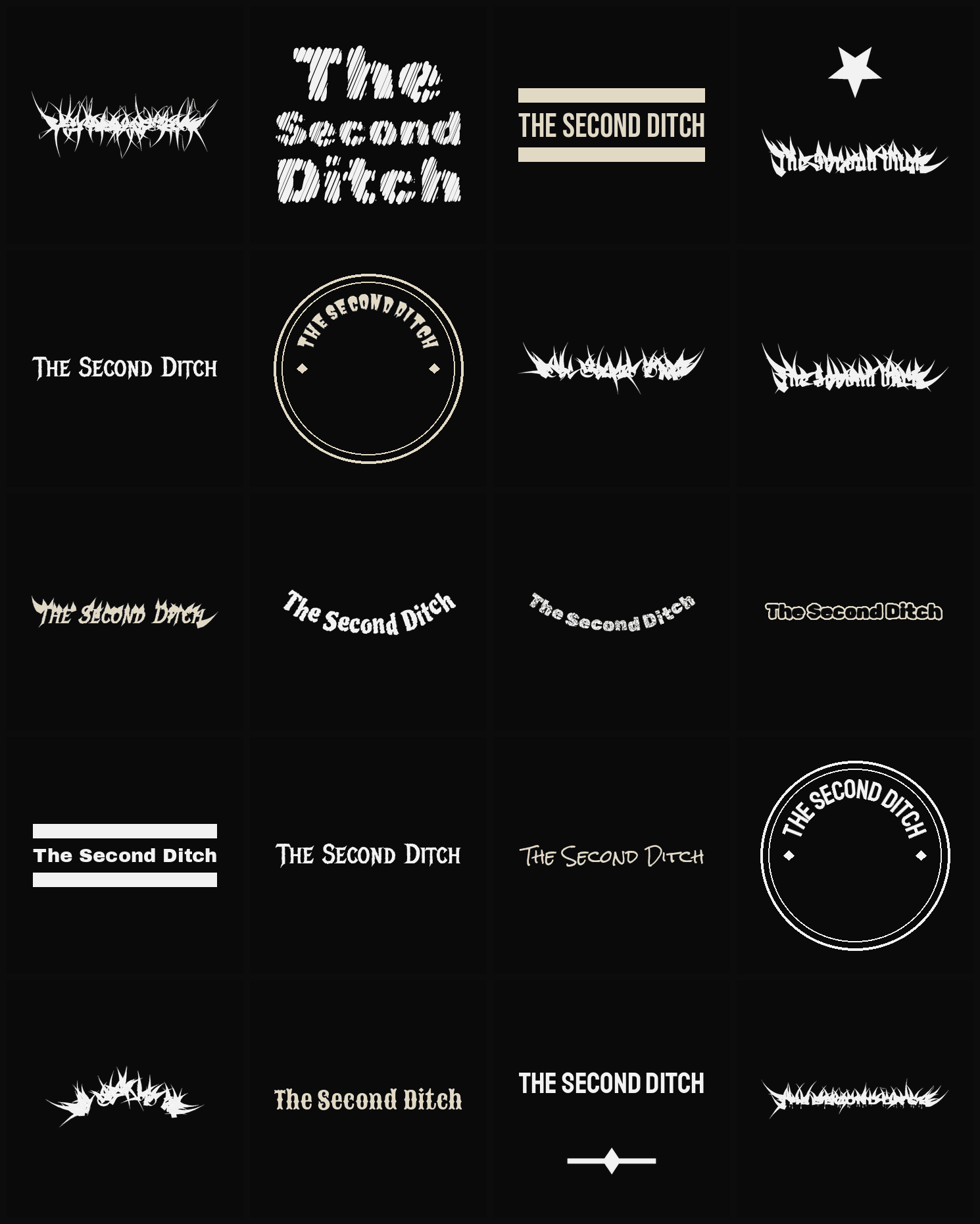 Twenty The Second Ditch band logo ideas — different faces, treatments and spike settings