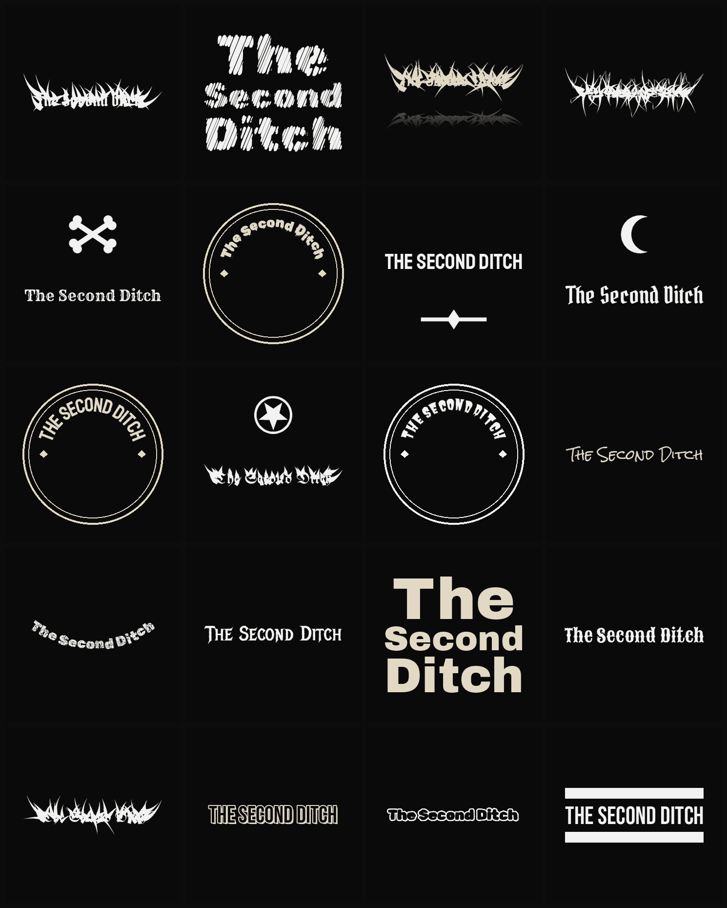 Twenty The Second Ditch band logo ideas — different faces, treatments and spike settings