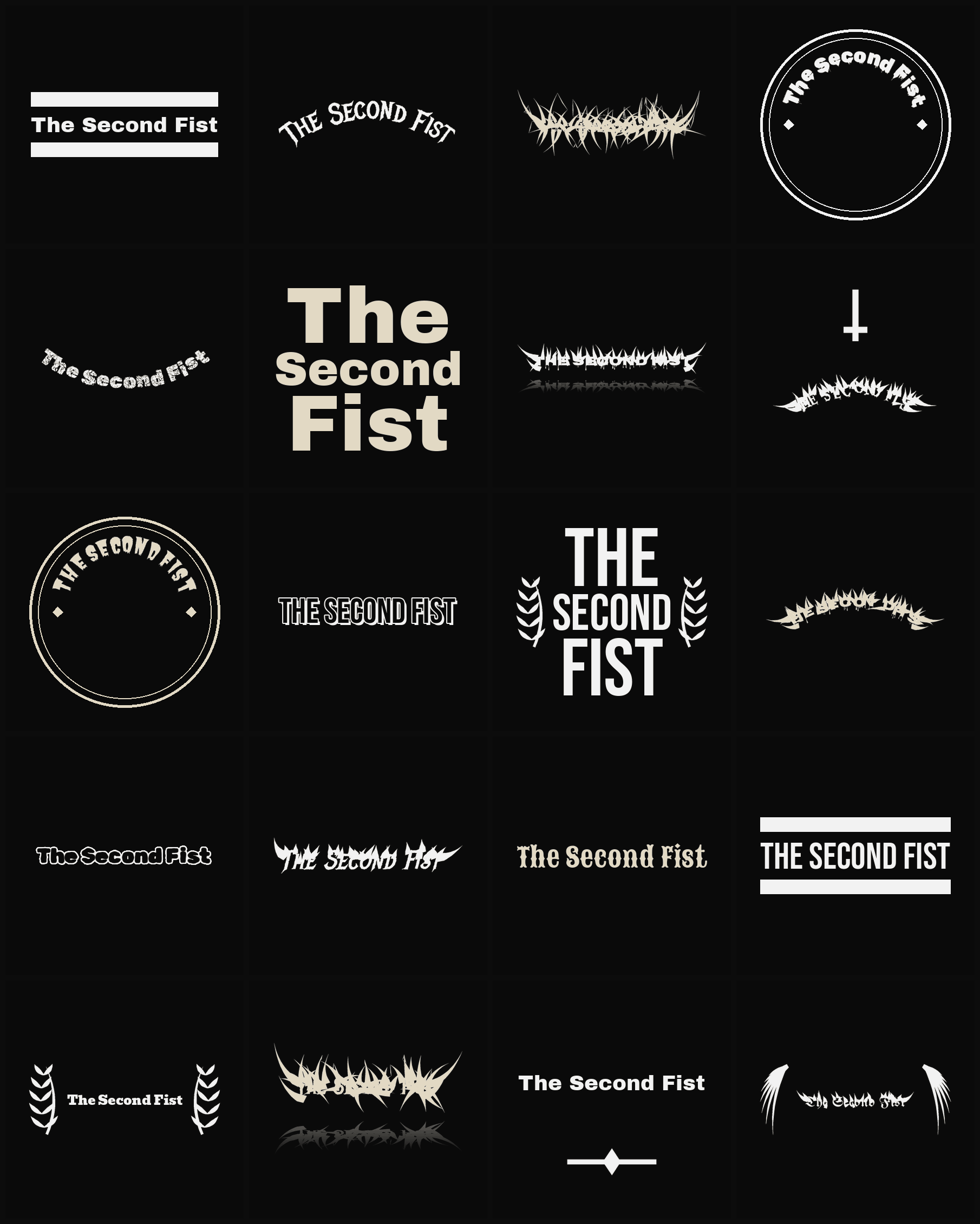 Twenty The Second Fist band logo ideas — different faces, treatments and spike settings