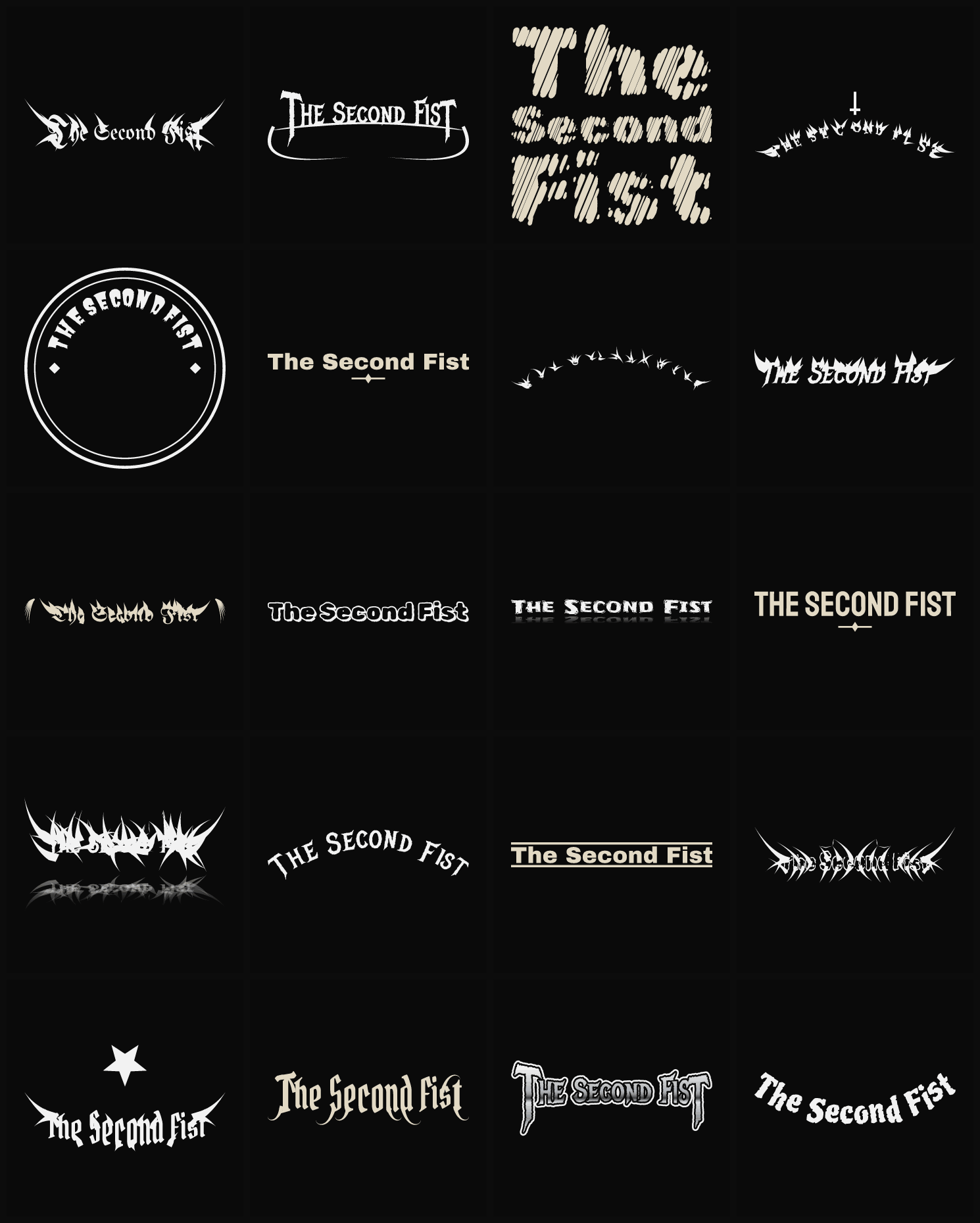 Twenty The Second Fist band logo ideas — different faces, treatments and spike settings