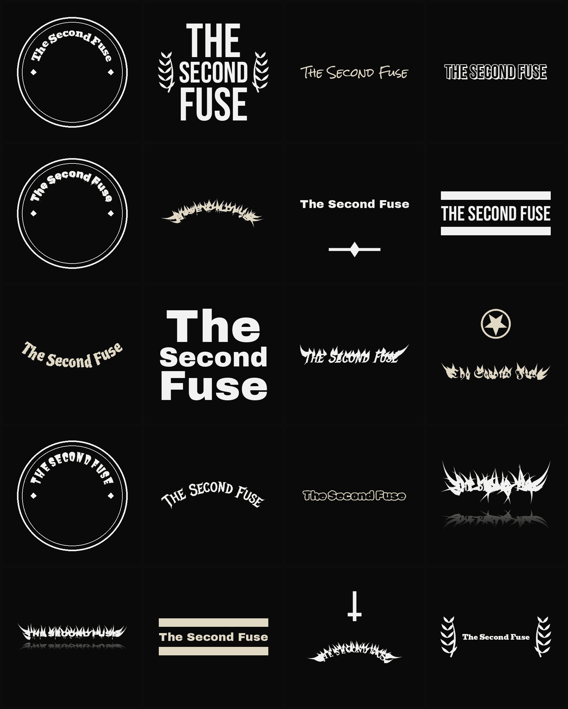 Twenty The Second Fuse band logo ideas — different faces, treatments and spike settings