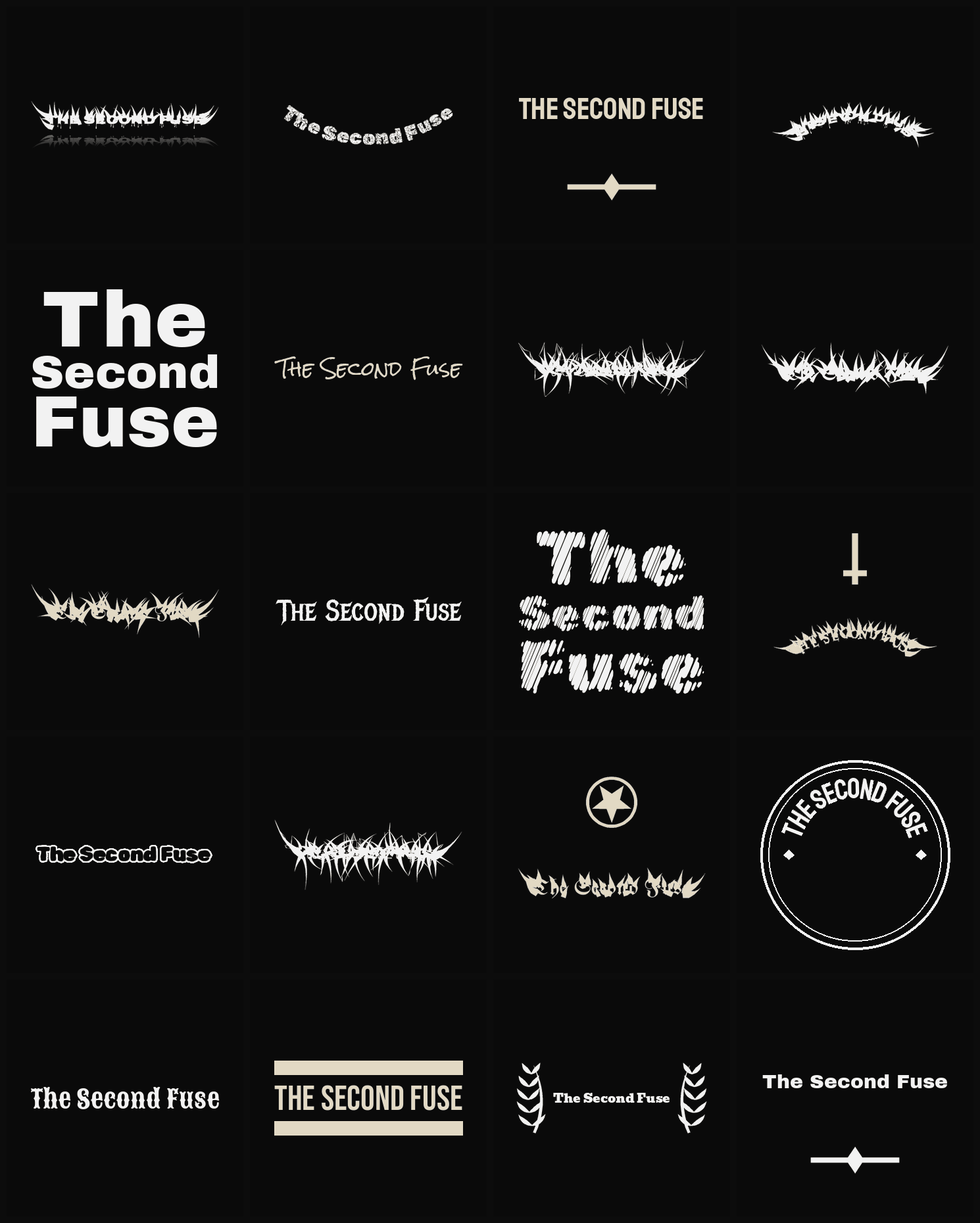 Twenty The Second Fuse band logo ideas — different faces, treatments and spike settings