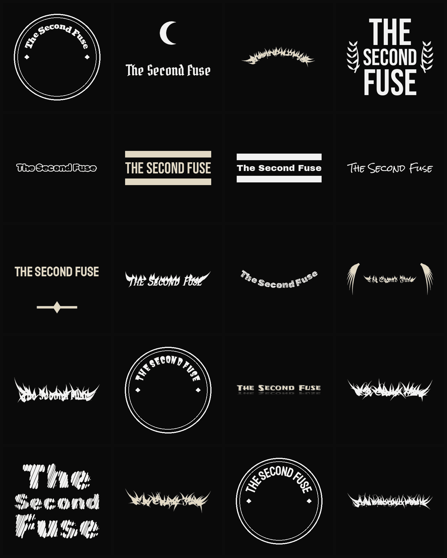 Twenty The Second Fuse band logo ideas — different faces, treatments and spike settings