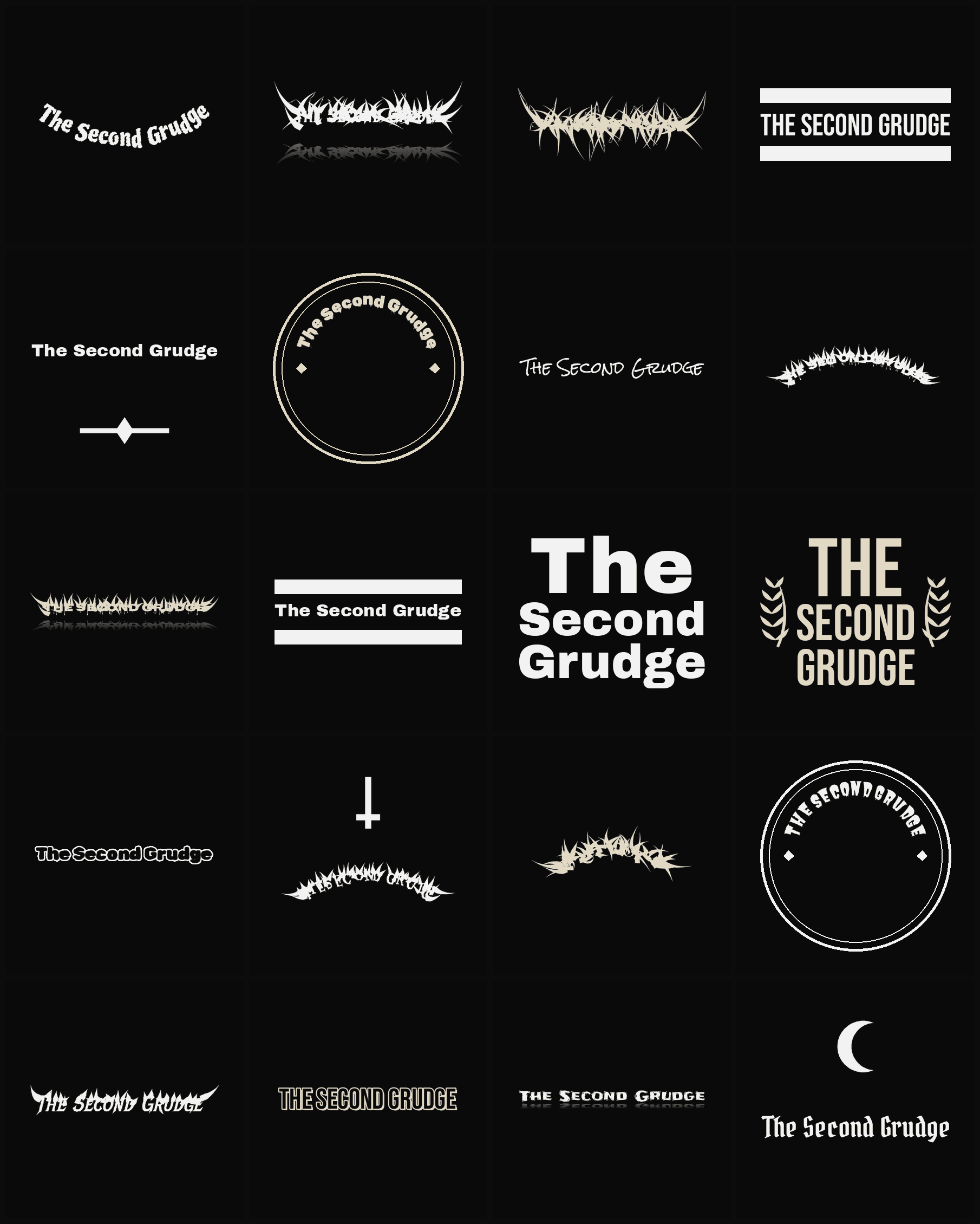 Twenty The Second Grudge band logo ideas — different faces, treatments and spike settings