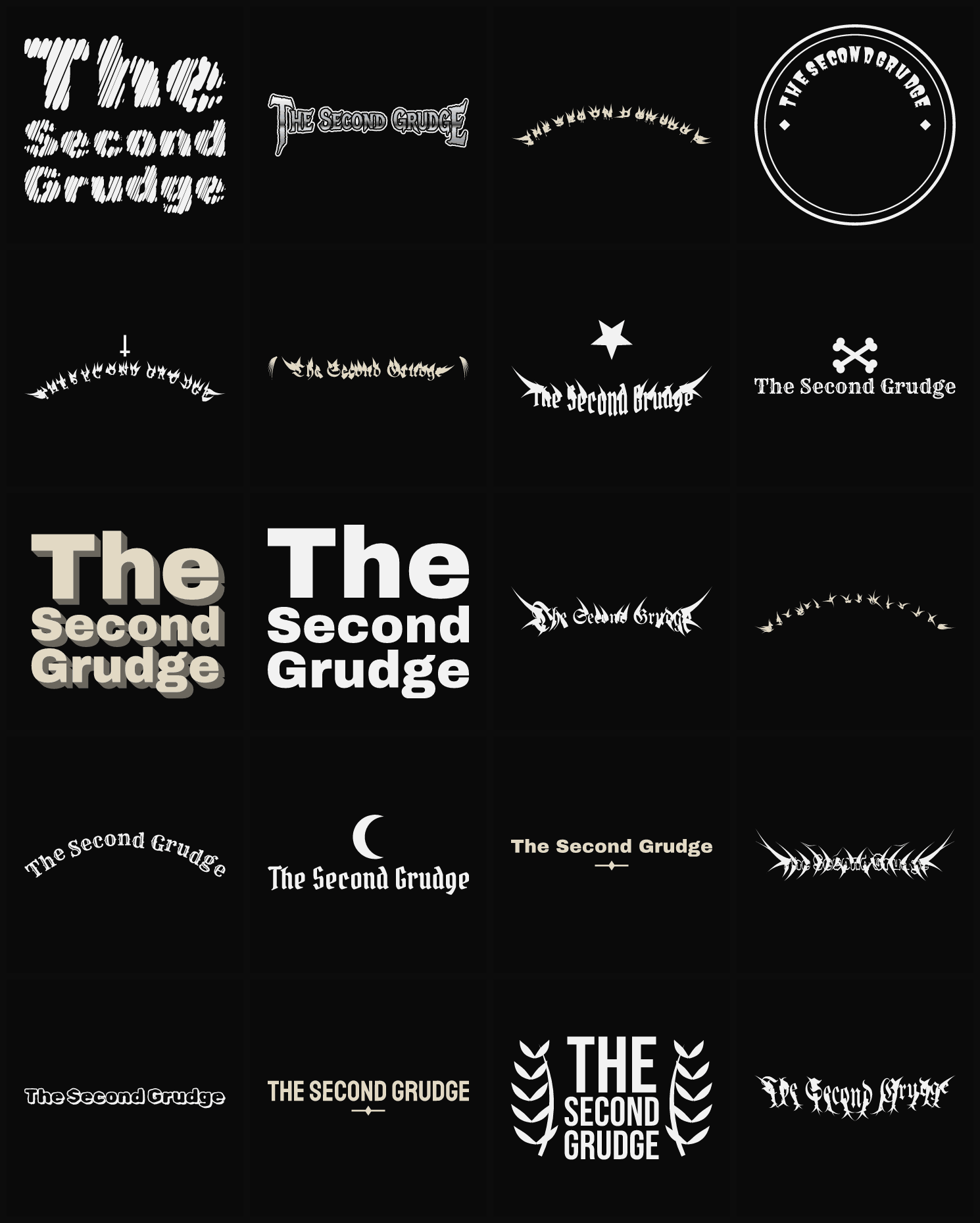Twenty The Second Grudge band logo ideas — different faces, treatments and spike settings