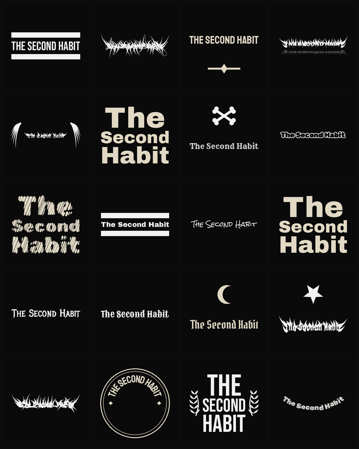 Twenty The Second Habit band logo ideas — different faces, treatments and spike settings