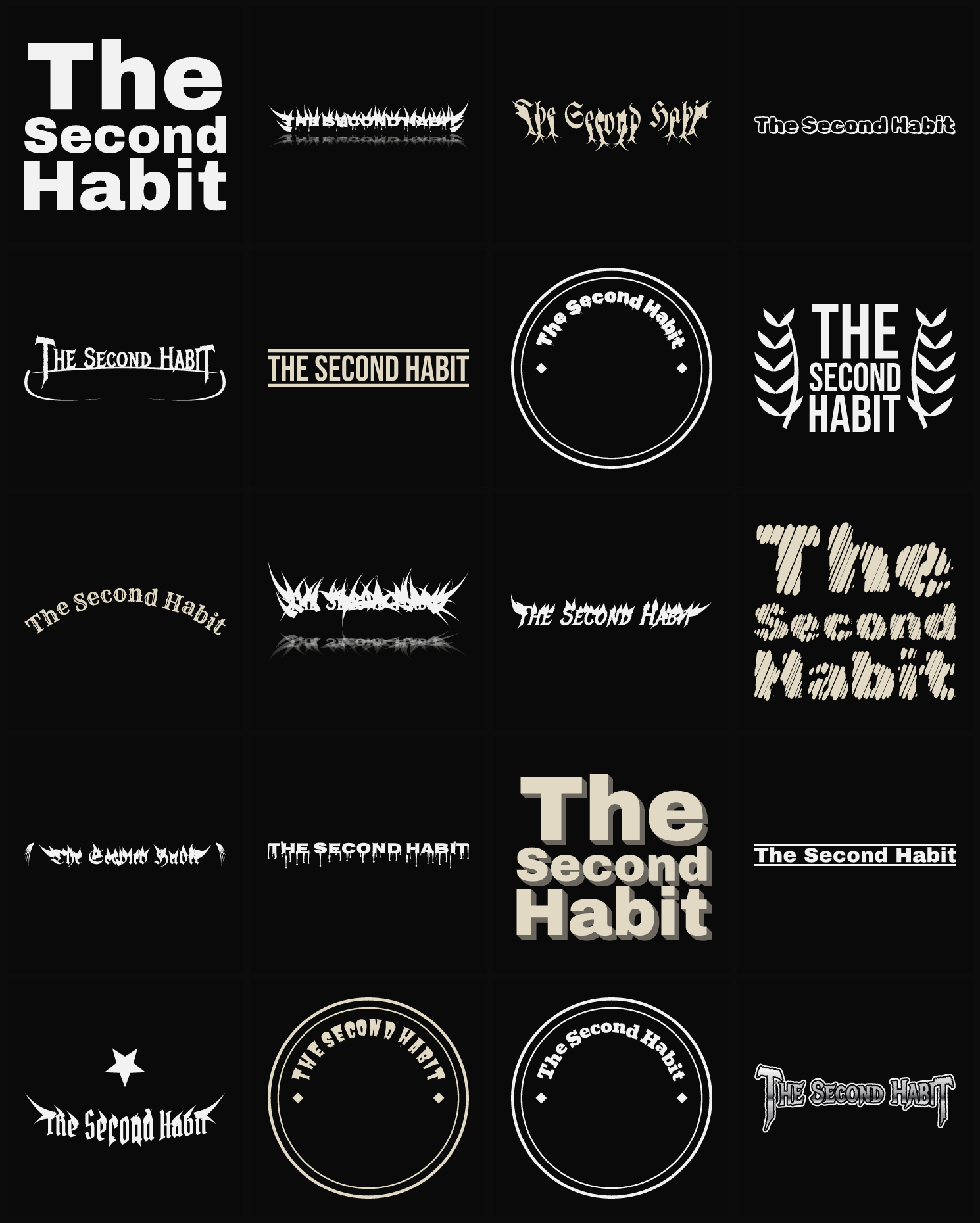 Twenty The Second Habit band logo ideas — different faces, treatments and spike settings