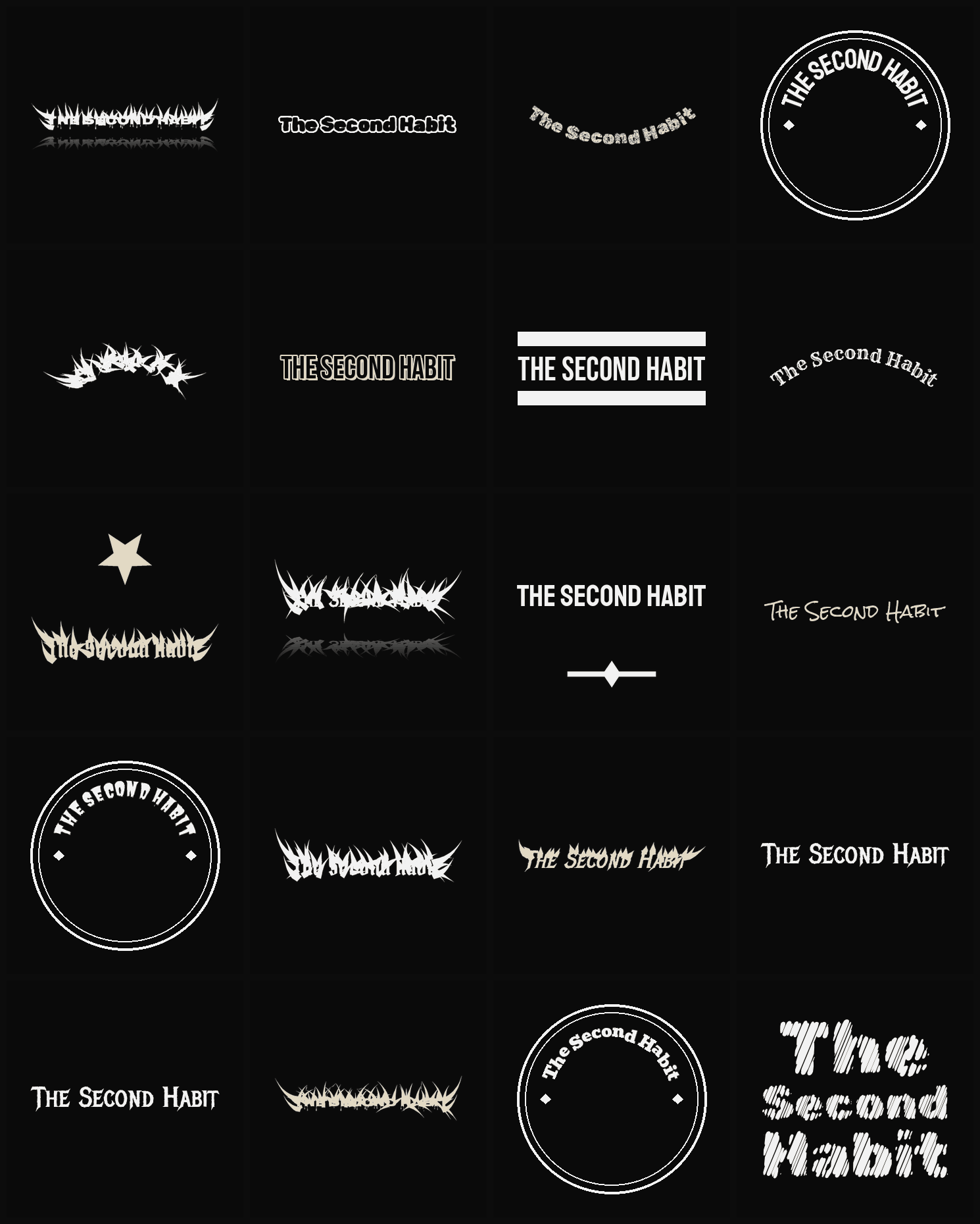 Twenty The Second Habit band logo ideas — different faces, treatments and spike settings