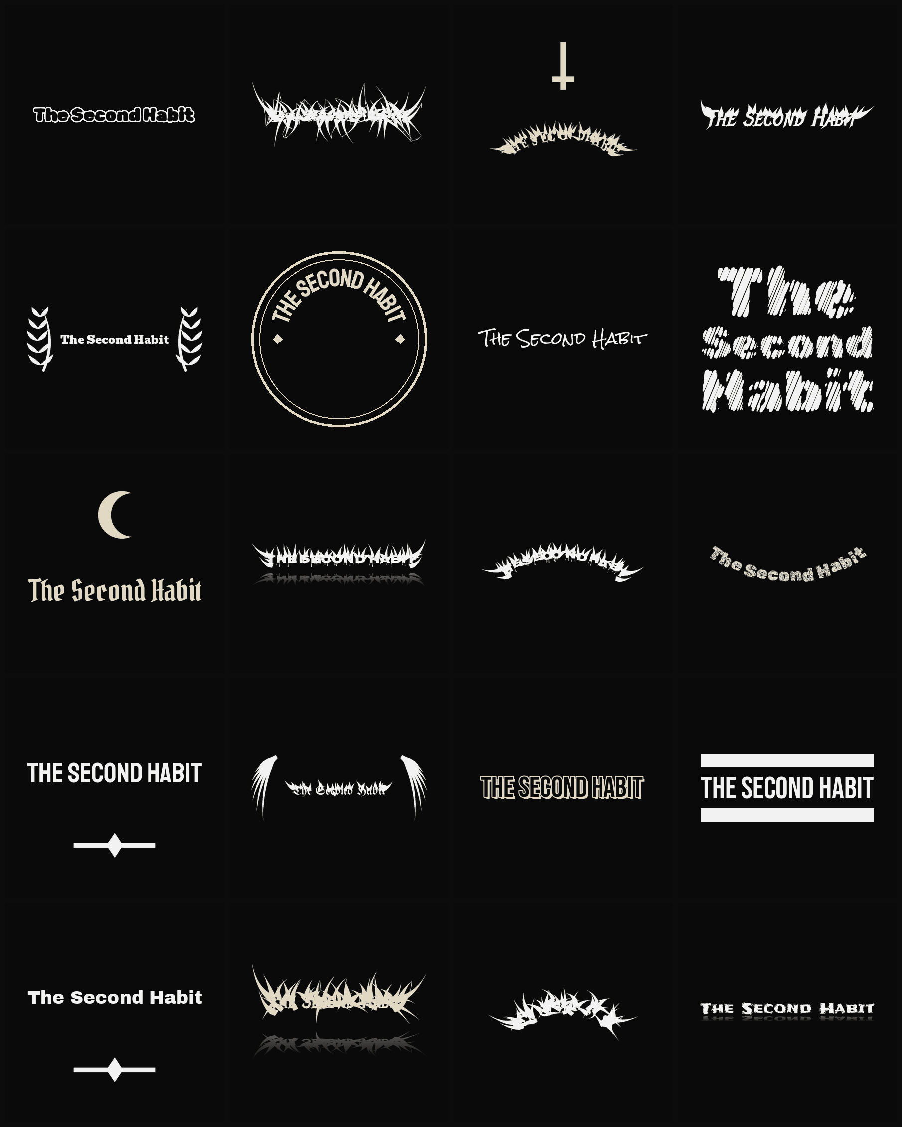 Twenty The Second Habit band logo ideas — different faces, treatments and spike settings