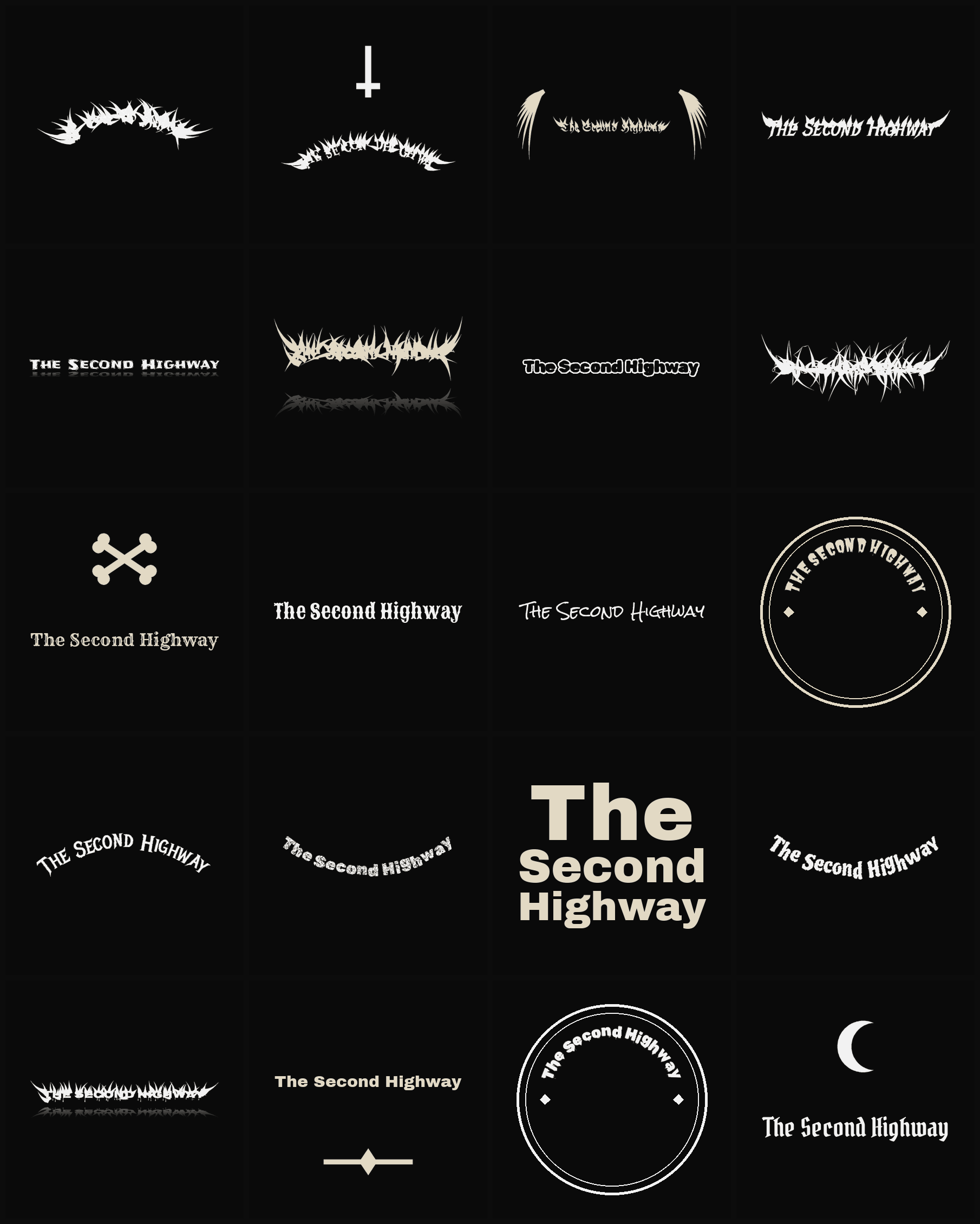 Twenty The Second Highway band logo ideas — different faces, treatments and spike settings