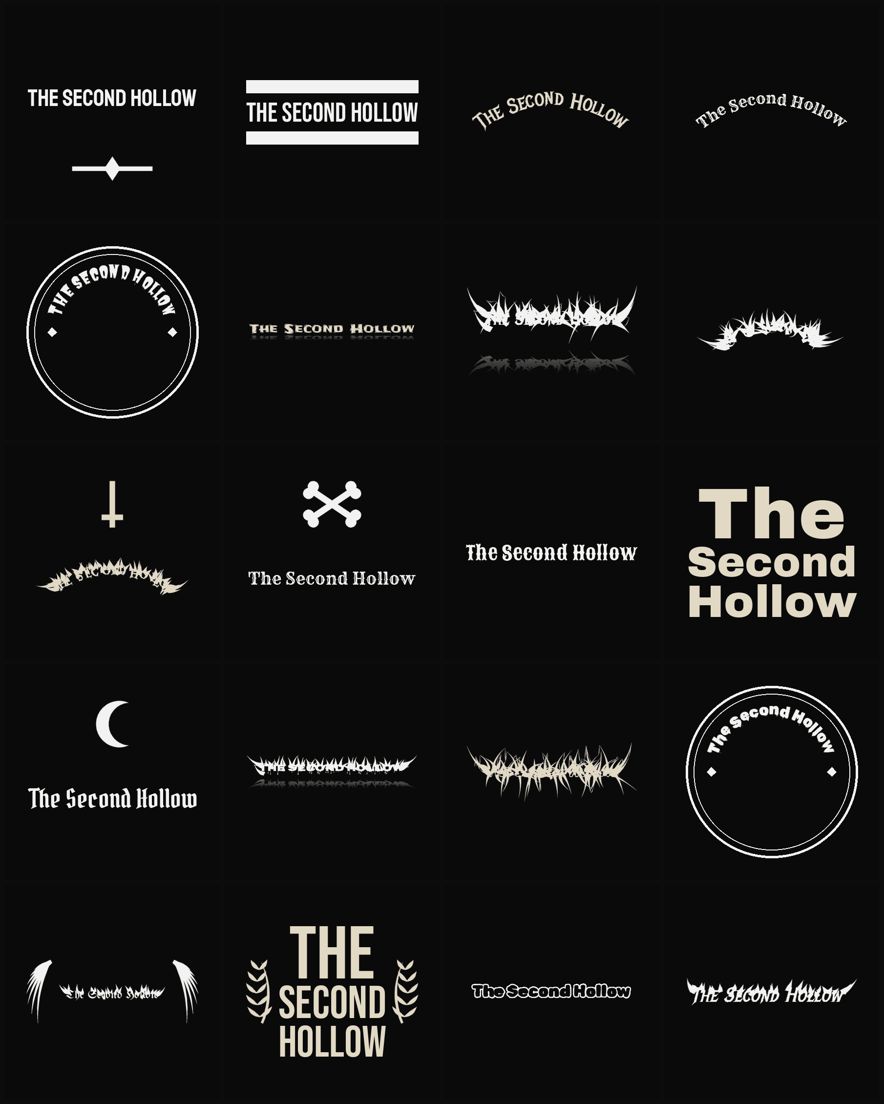 Twenty The Second Hollow band logo ideas — different faces, treatments and spike settings