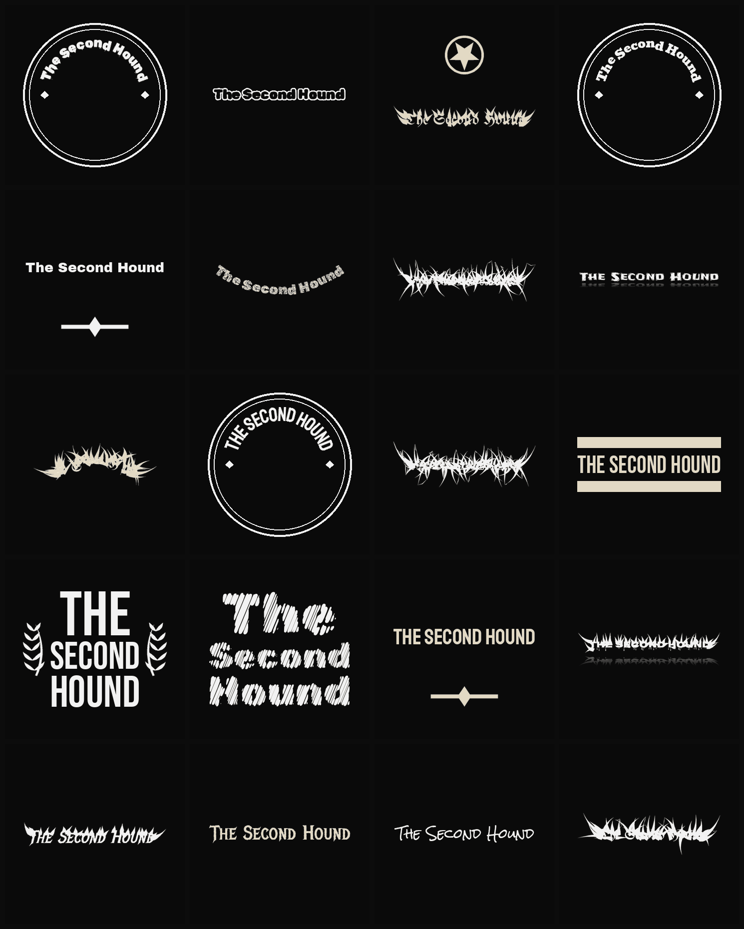 Twenty The Second Hound band logo ideas — different faces, treatments and spike settings
