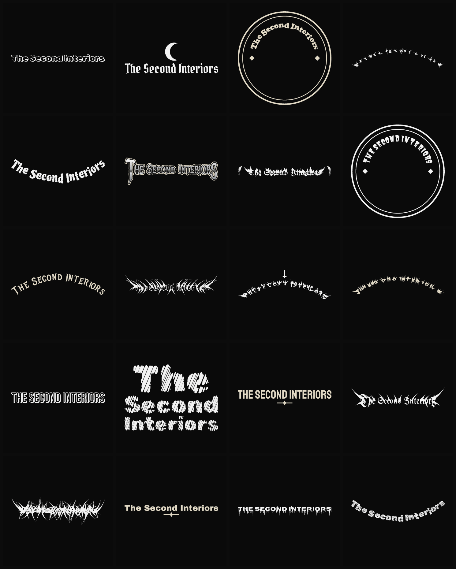 Twenty The Second Interiors band logo ideas — different faces, treatments and spike settings