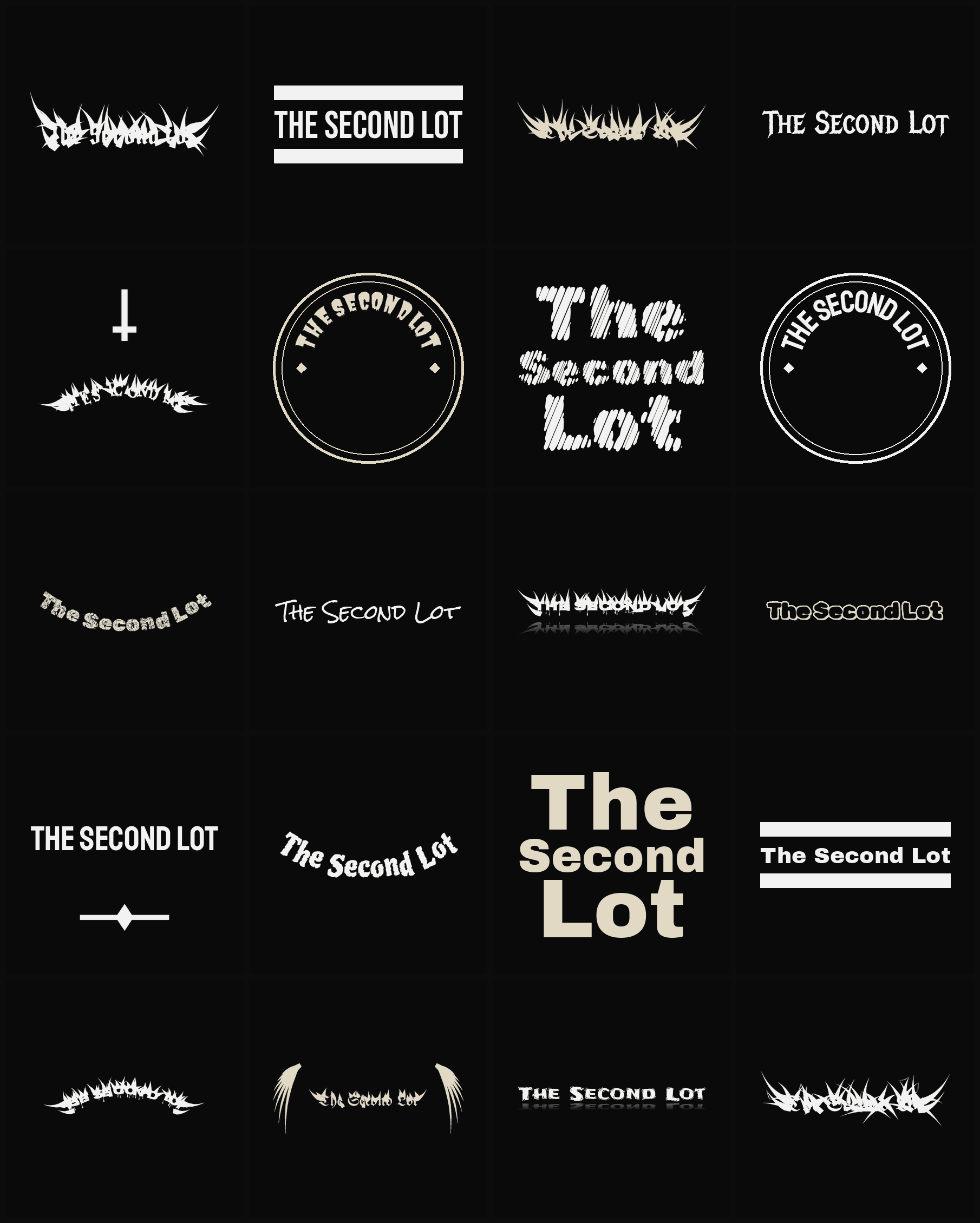 Twenty The Second Lot band logo ideas — different faces, treatments and spike settings