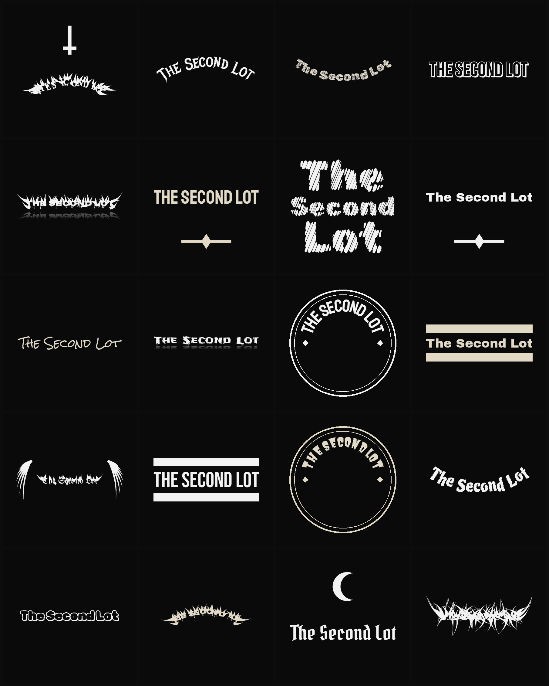 Twenty The Second Lot band logo ideas — different faces, treatments and spike settings