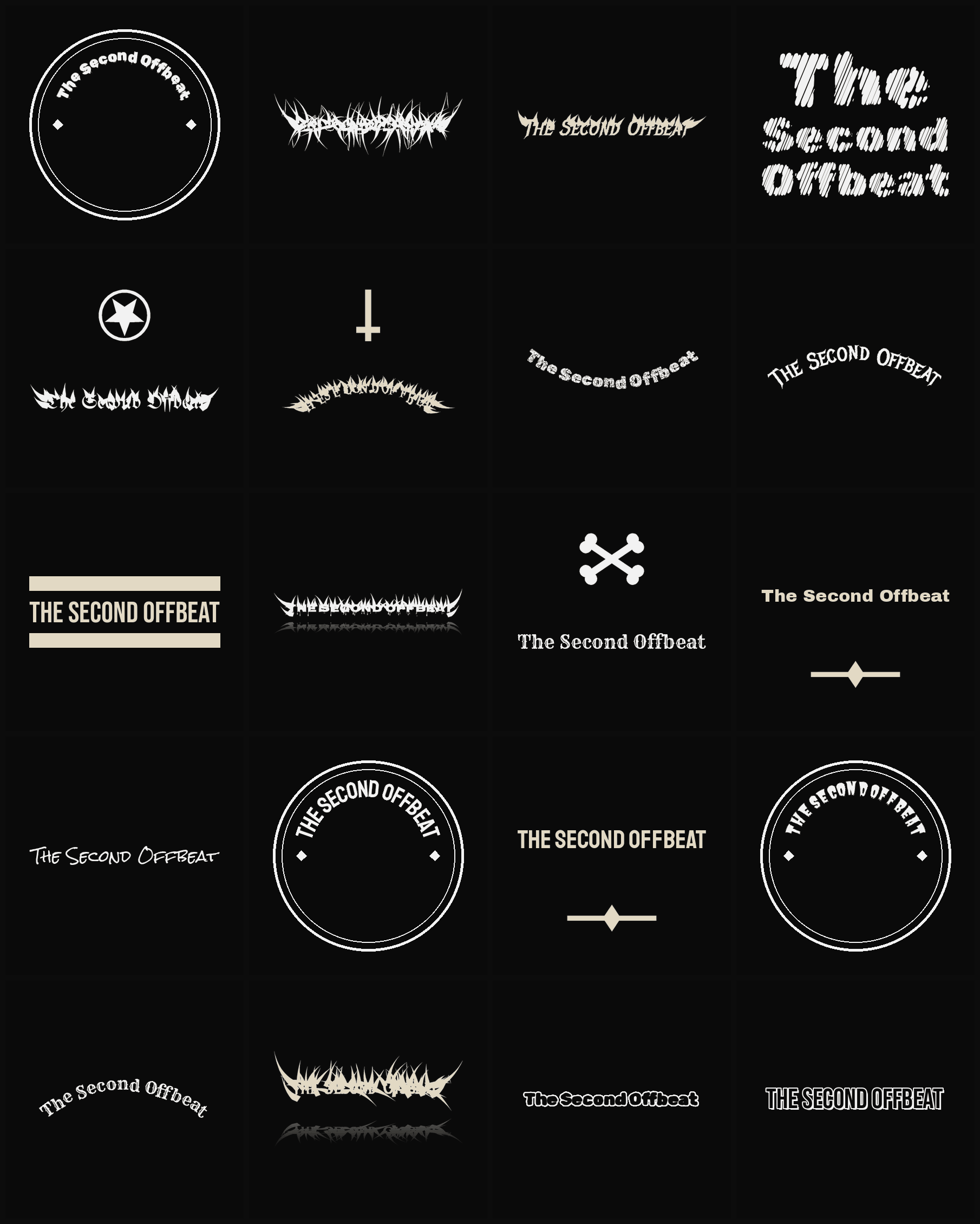 Twenty The Second Offbeat band logo ideas — different faces, treatments and spike settings
