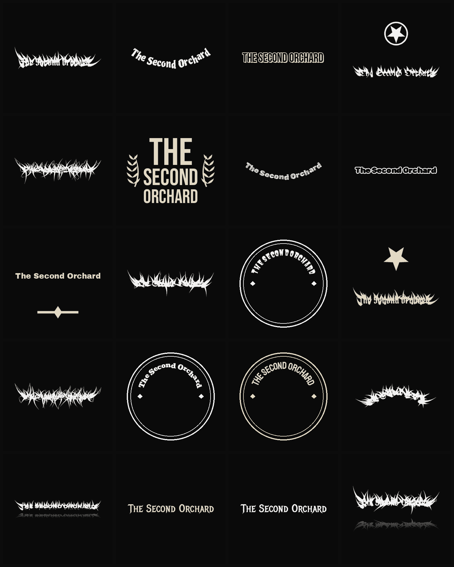Twenty The Second Orchard band logo ideas — different faces, treatments and spike settings